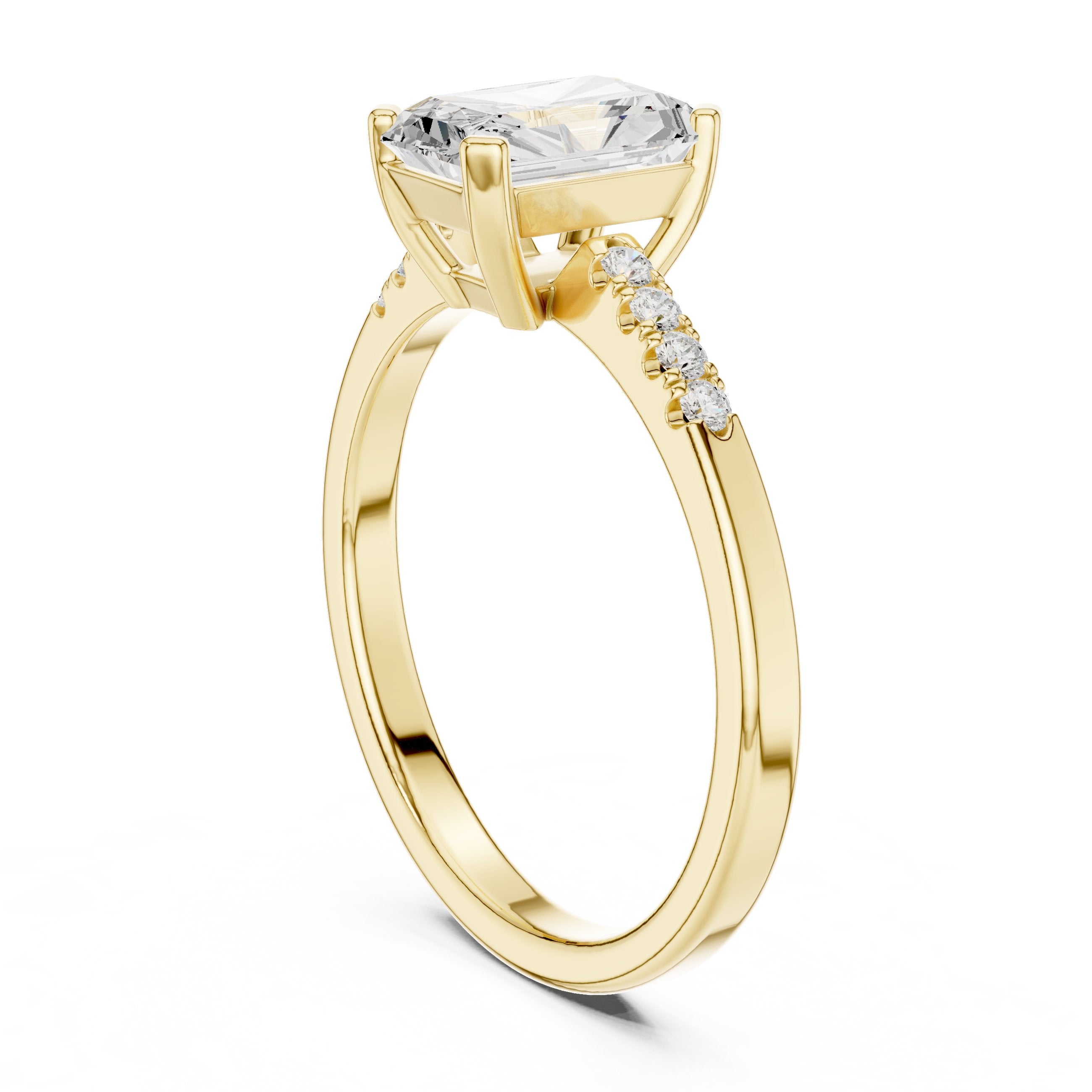 Radiant Cut Engagement Ring with Pavé Shoulders in Yellow Gold - VYKA Diamonds