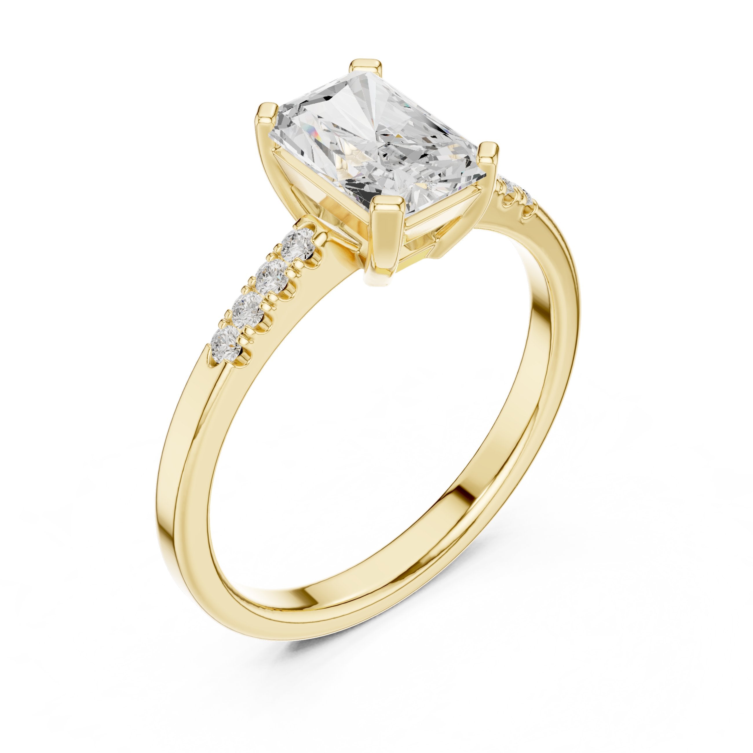 Radiant Cut Engagement Ring with Pavé Shoulders in Yellow Gold - VYKA Diamonds