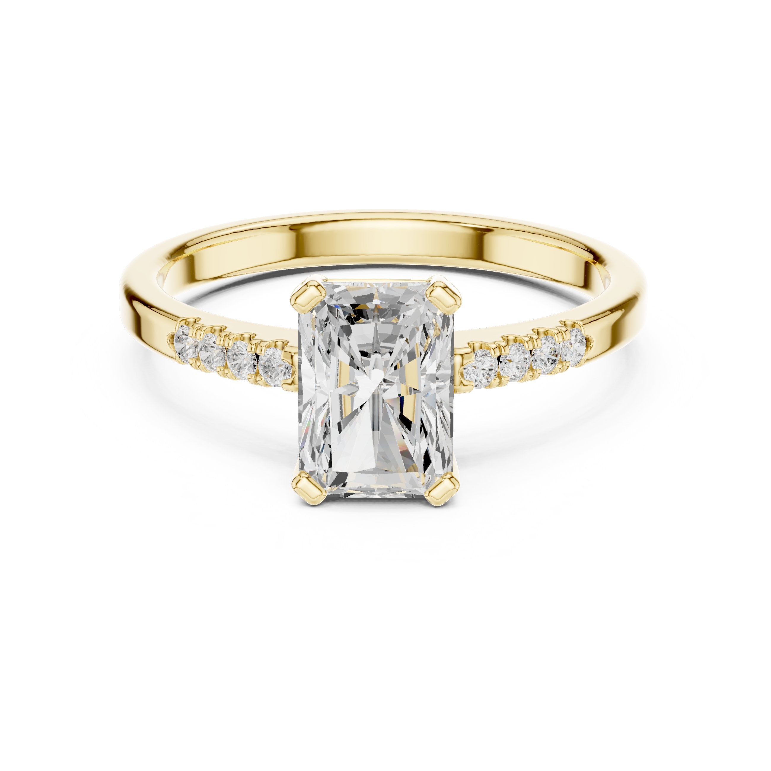 Radiant Cut Engagement Ring with Pavé Shoulders in Yellow Gold - VYKA Diamonds