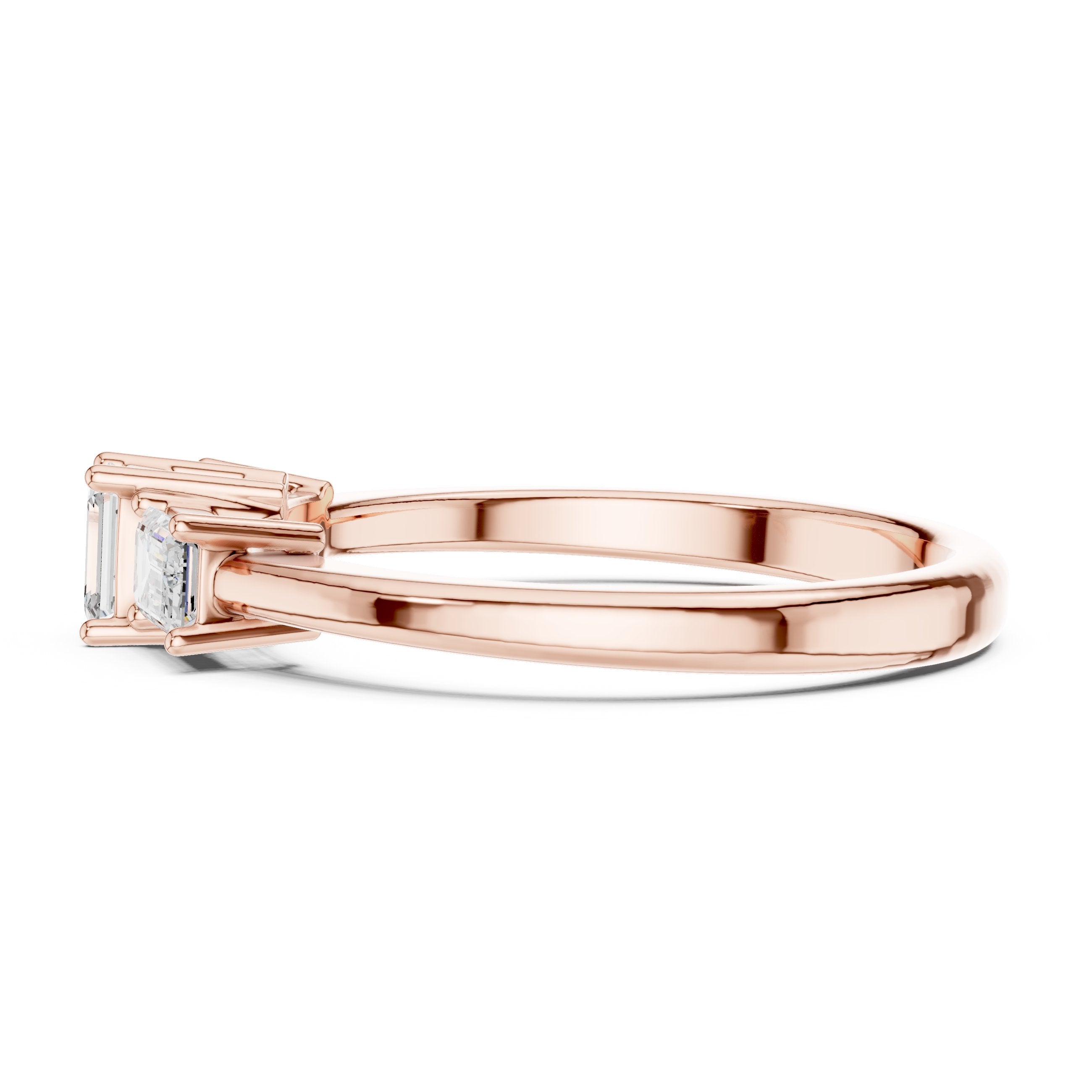 Emerald Cut Three Stone Engagement Ring in Rose Gold - VYKA Diamonds