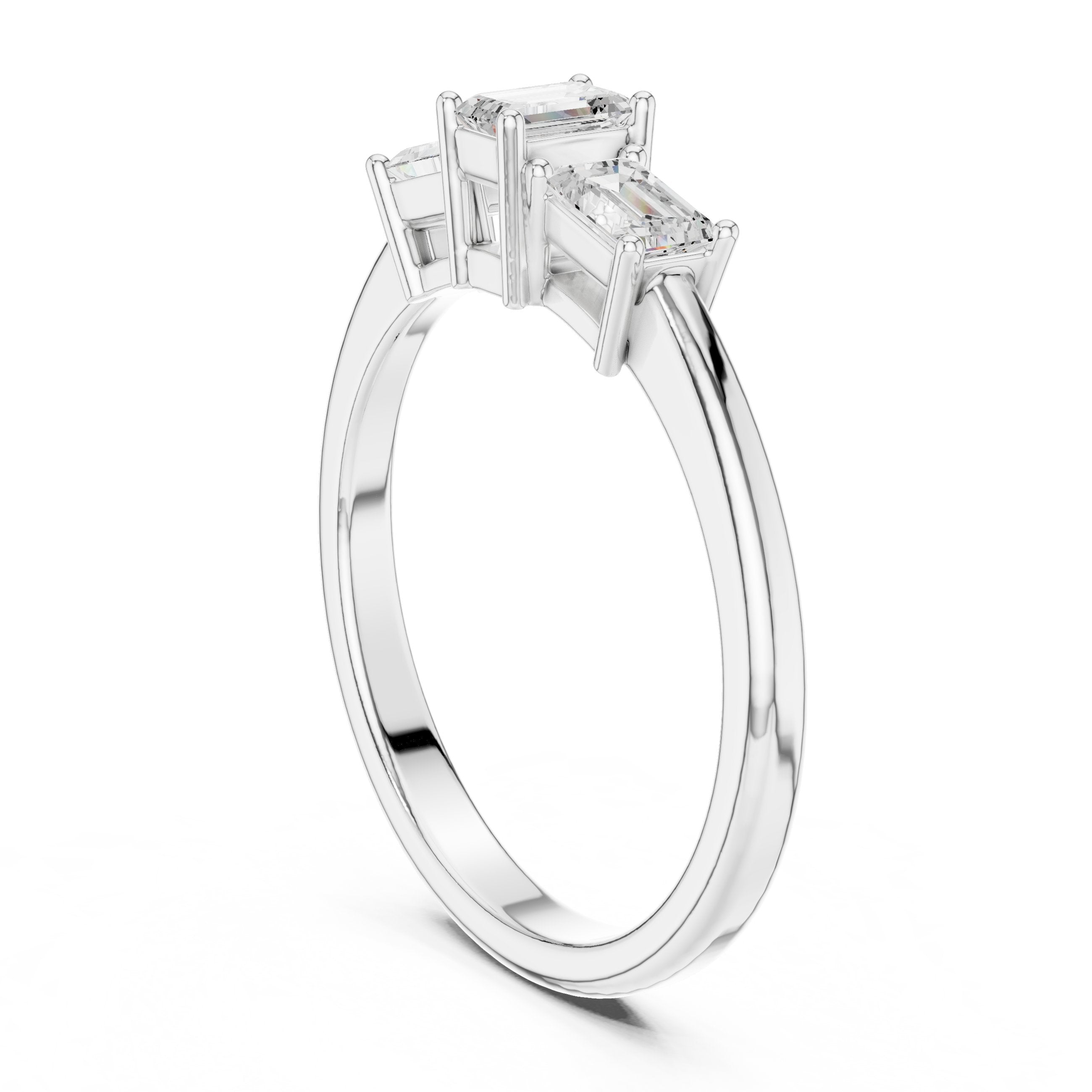 Emerald Cut Three Stone Engagement Ring in White Gold - VYKA Diamonds