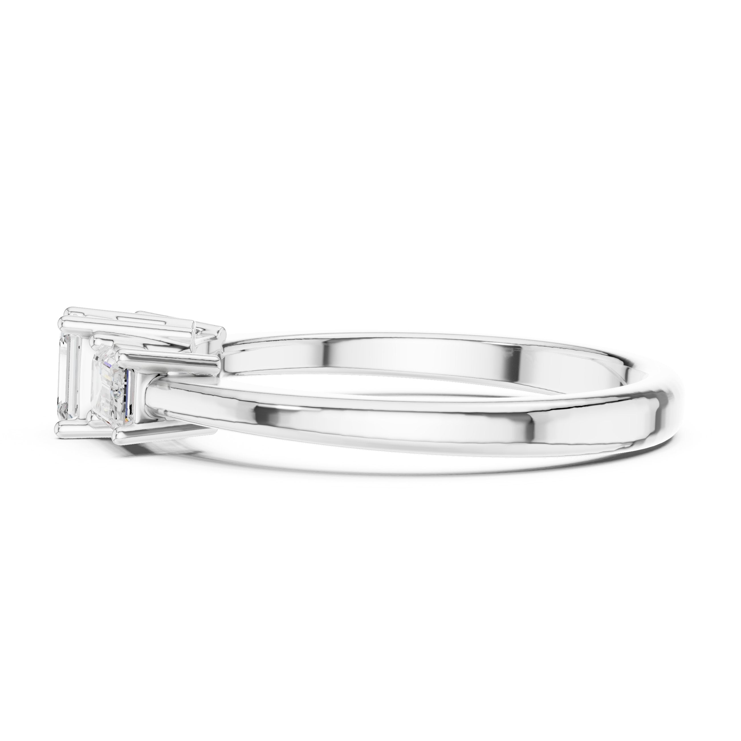 Emerald Cut Three Stone Engagement Ring in White Gold - VYKA Diamonds