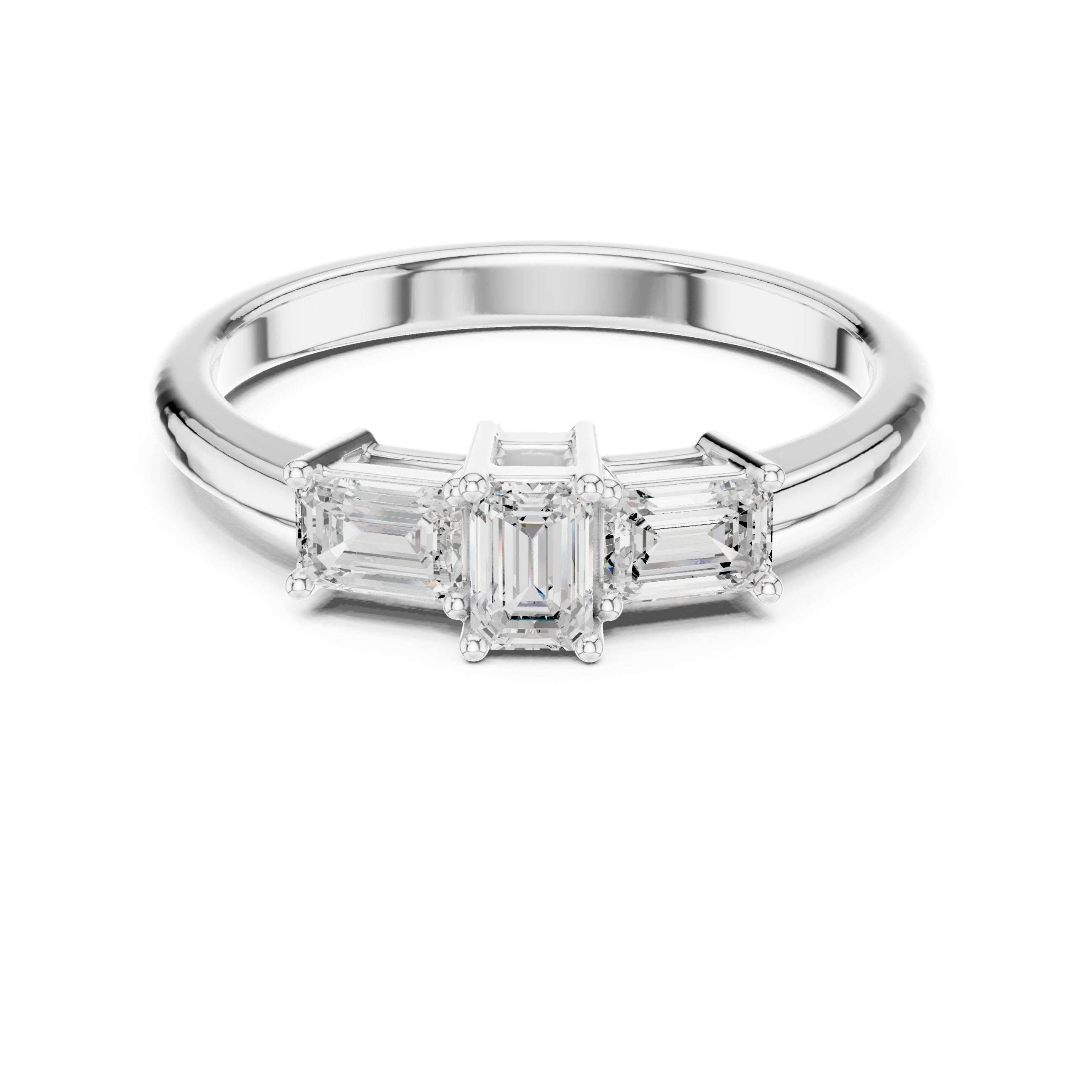 Emerald Cut Three Stone Engagement Ring in White Gold - VYKA Diamonds