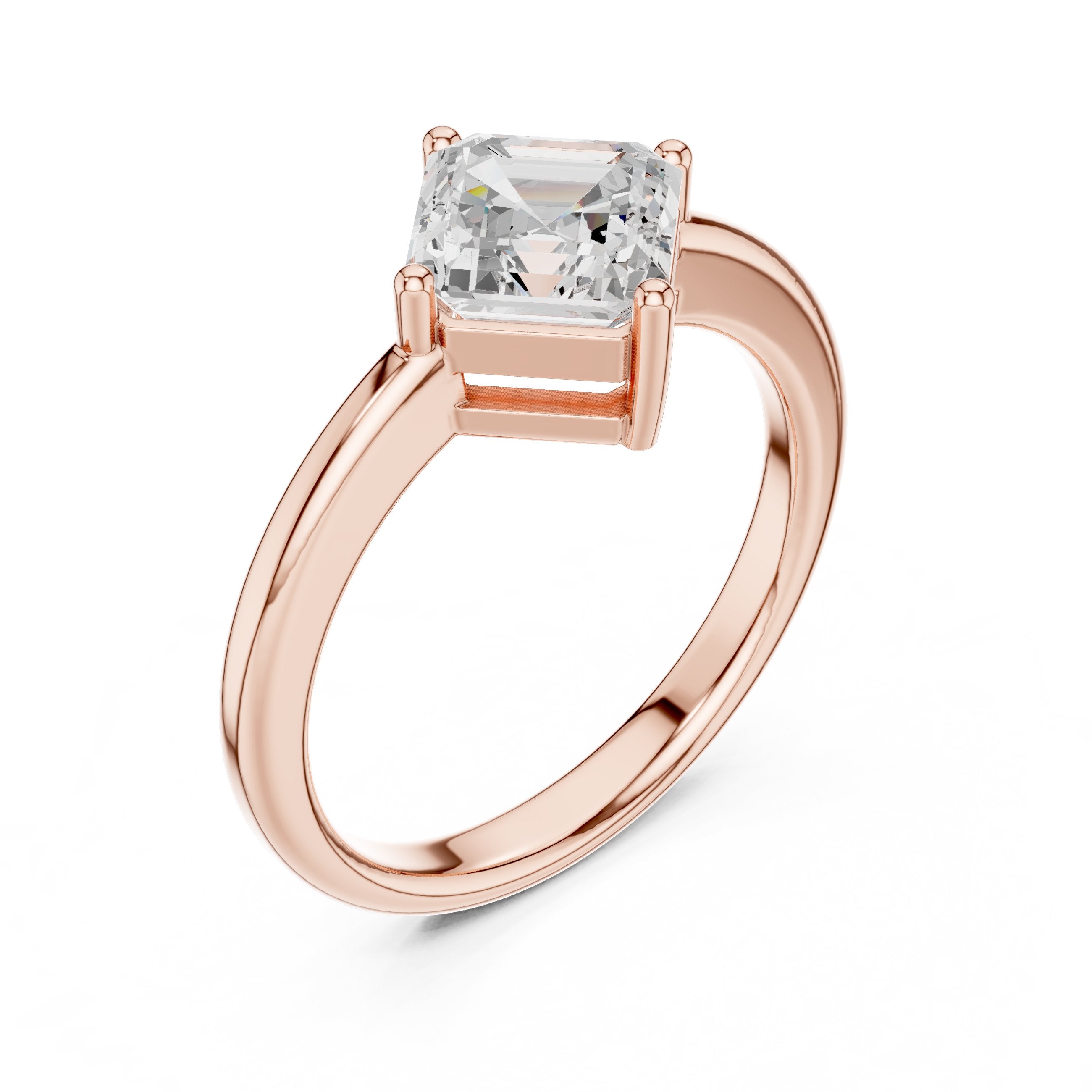 Kite Asscher Cut Solitaire Engagement Ring in Rose Gold - VYKA Diamonds