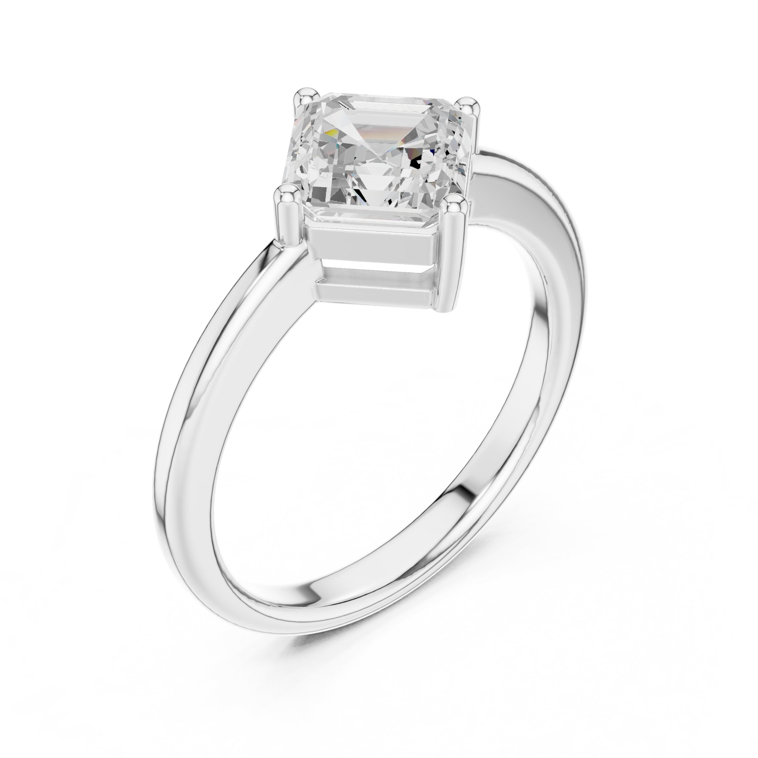 Kite Asscher Cut Solitaire Engagement Ring in White Gold - VYKA Diamonds