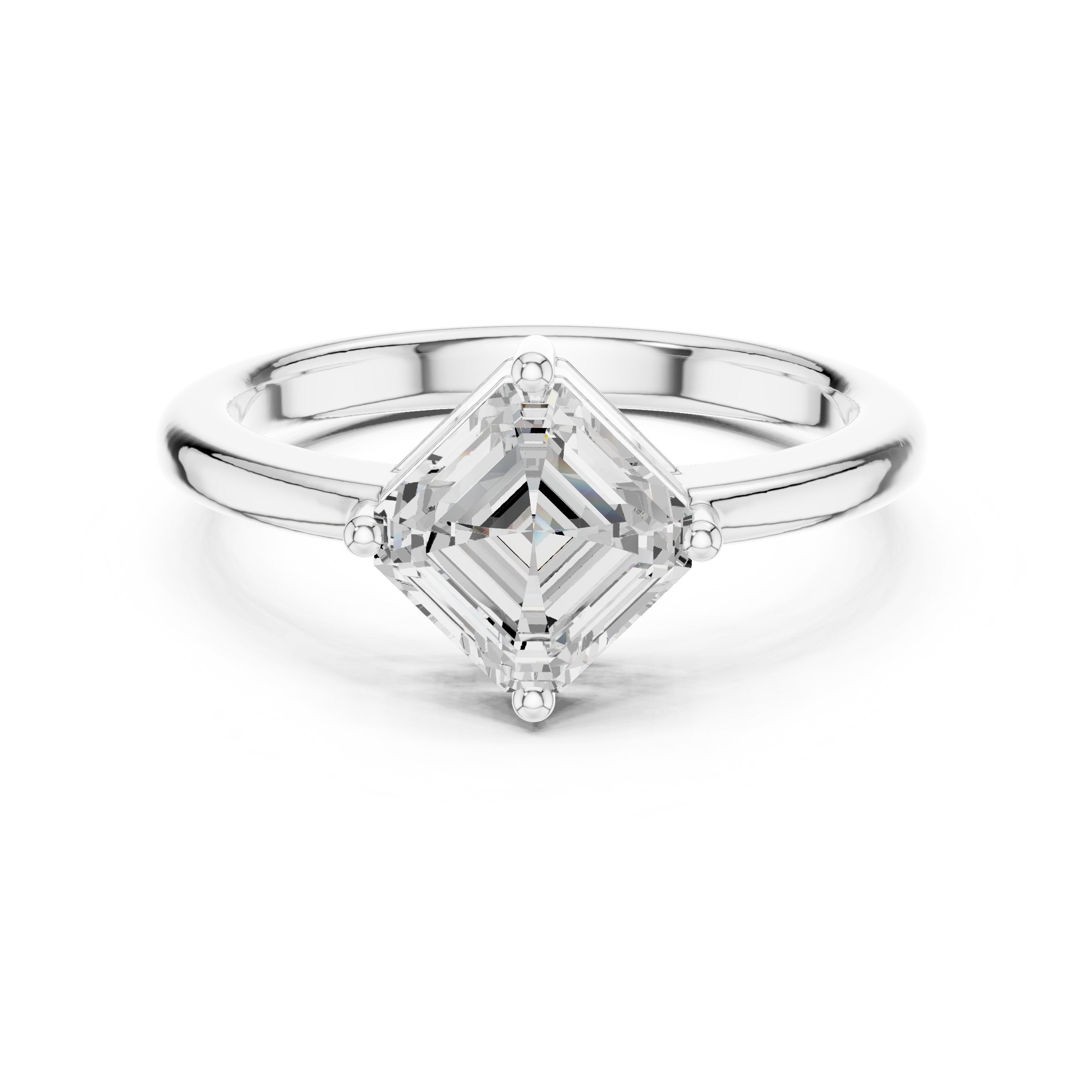 Kite Asscher Cut Solitaire Engagement Ring in White Gold - VYKA Diamonds
