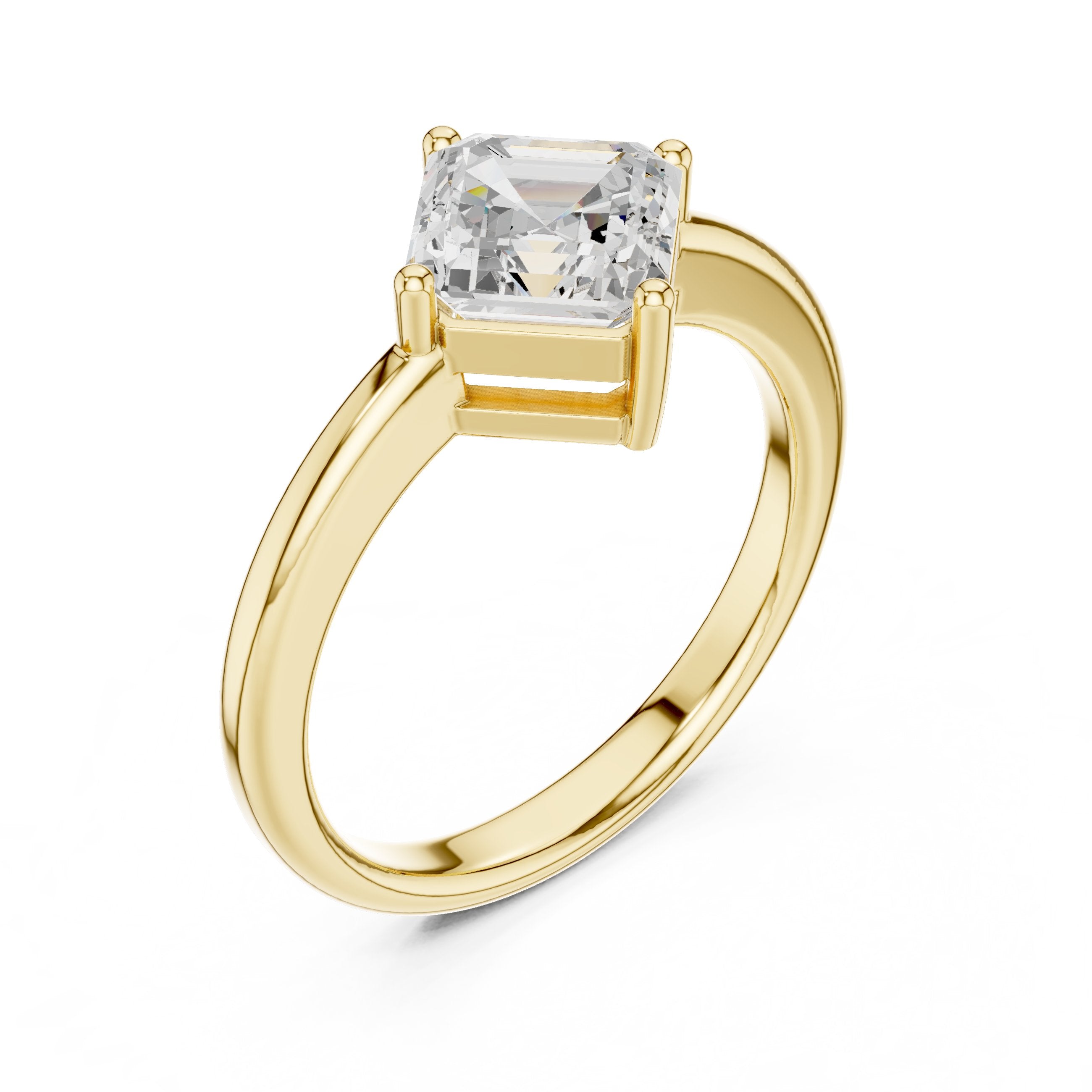 Kite Asscher Cut Solitaire Engagement Ring in Yellow Gold - VYKA Diamonds