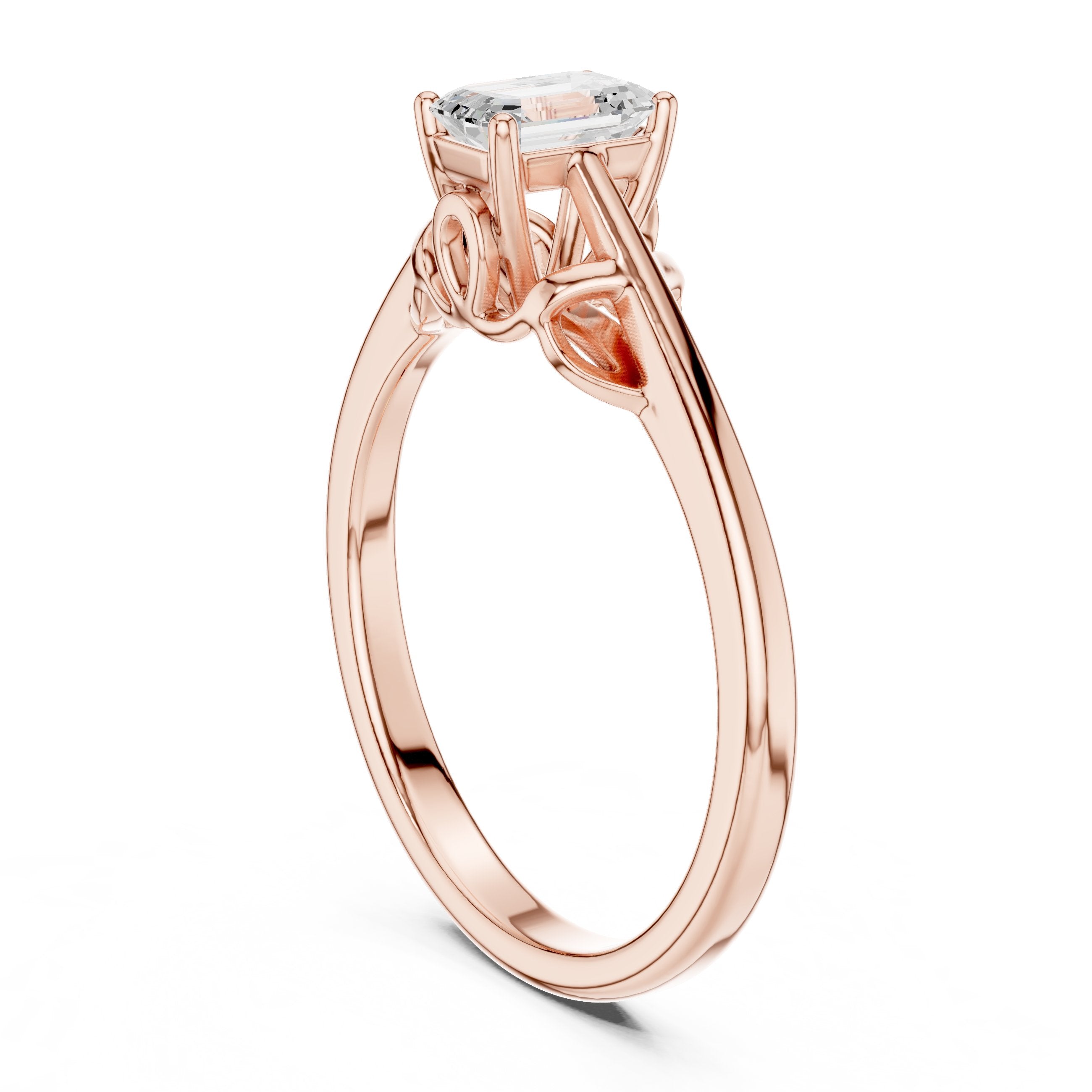 Emerald Cut Diamond Solitaire Engagement Ring in Rose Gold - VYKA Diamonds