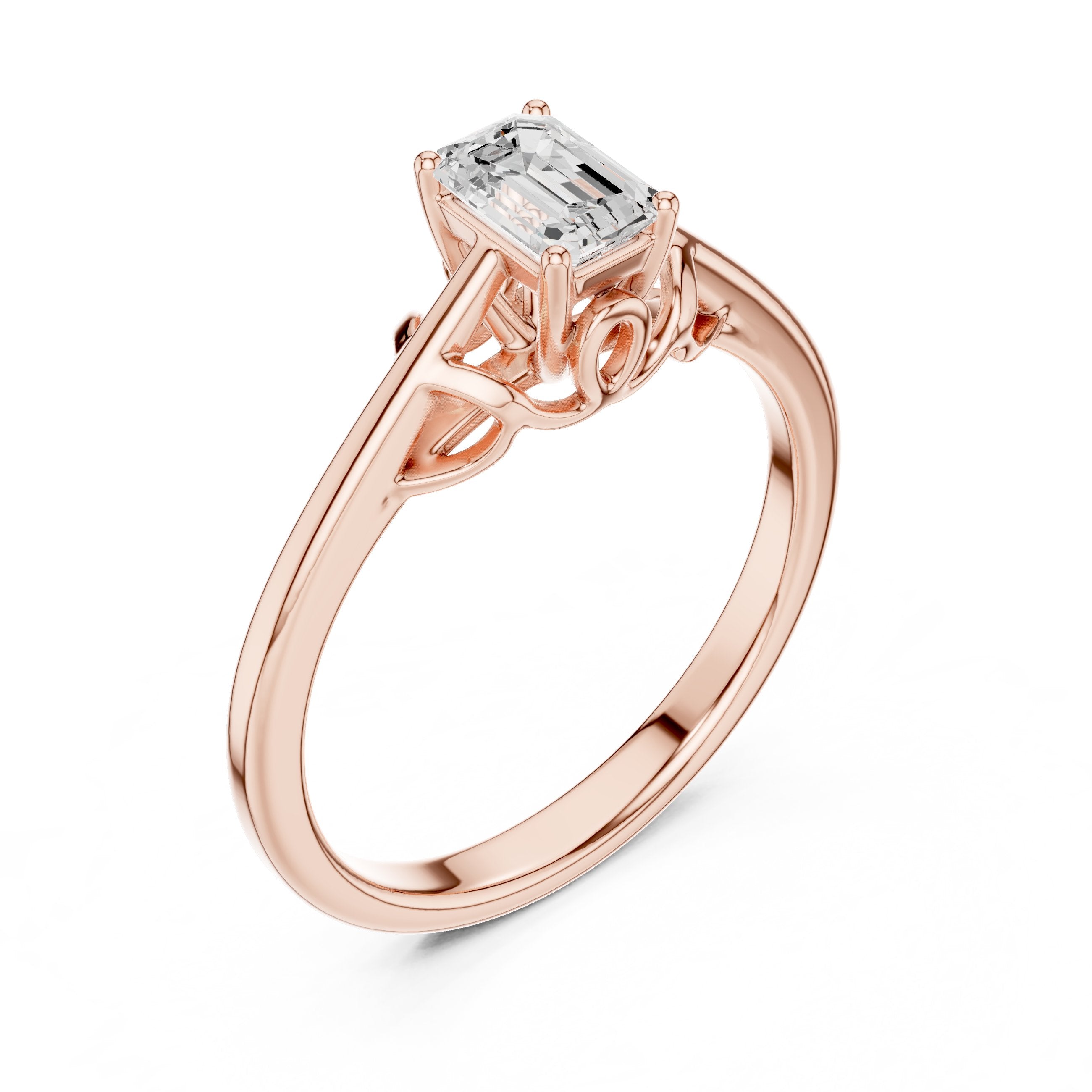 Emerald Cut Diamond Solitaire Engagement Ring in Rose Gold - VYKA Diamonds