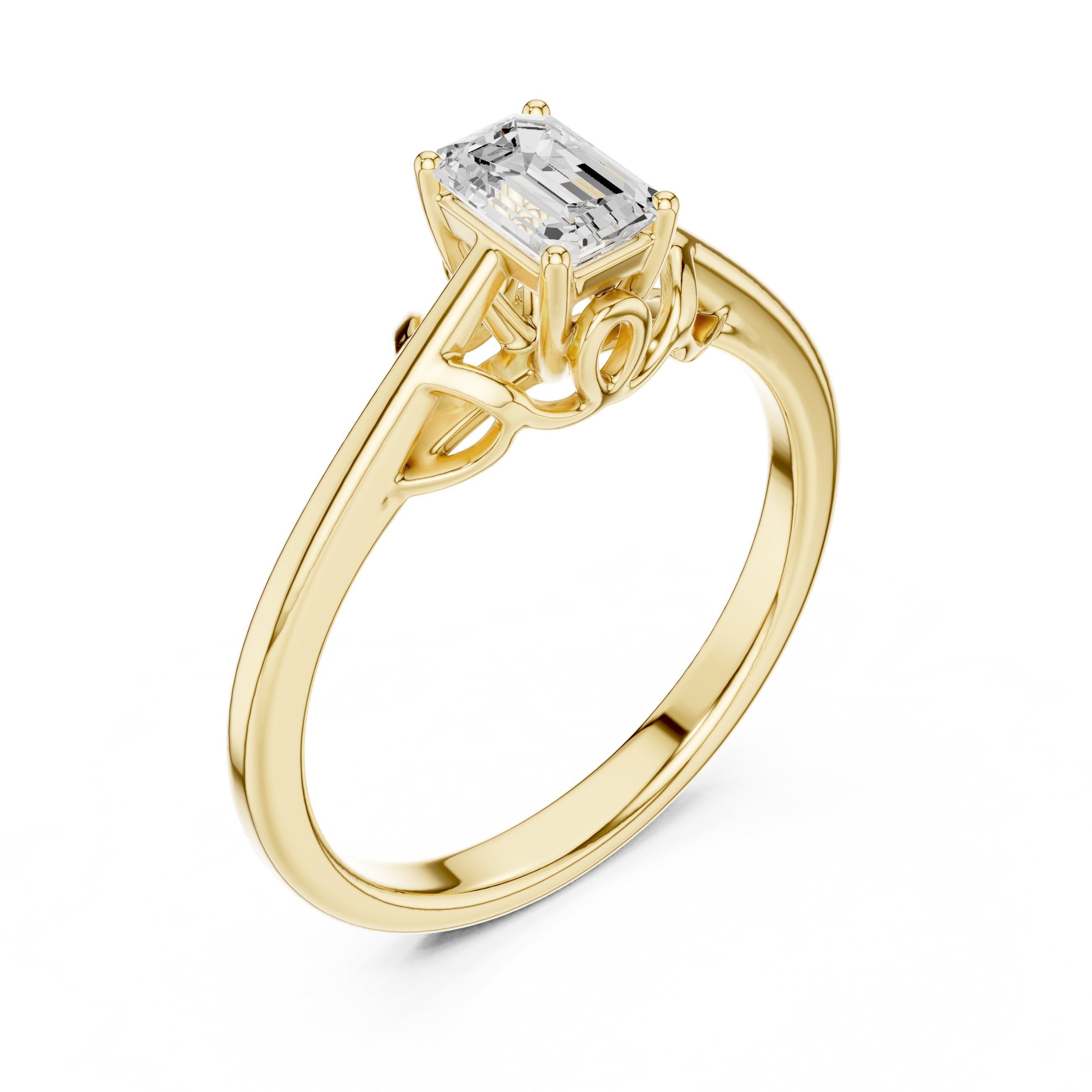 Emerald Cut Diamond Solitaire Engagement Ring in Yellow Gold - VYKA Diamonds