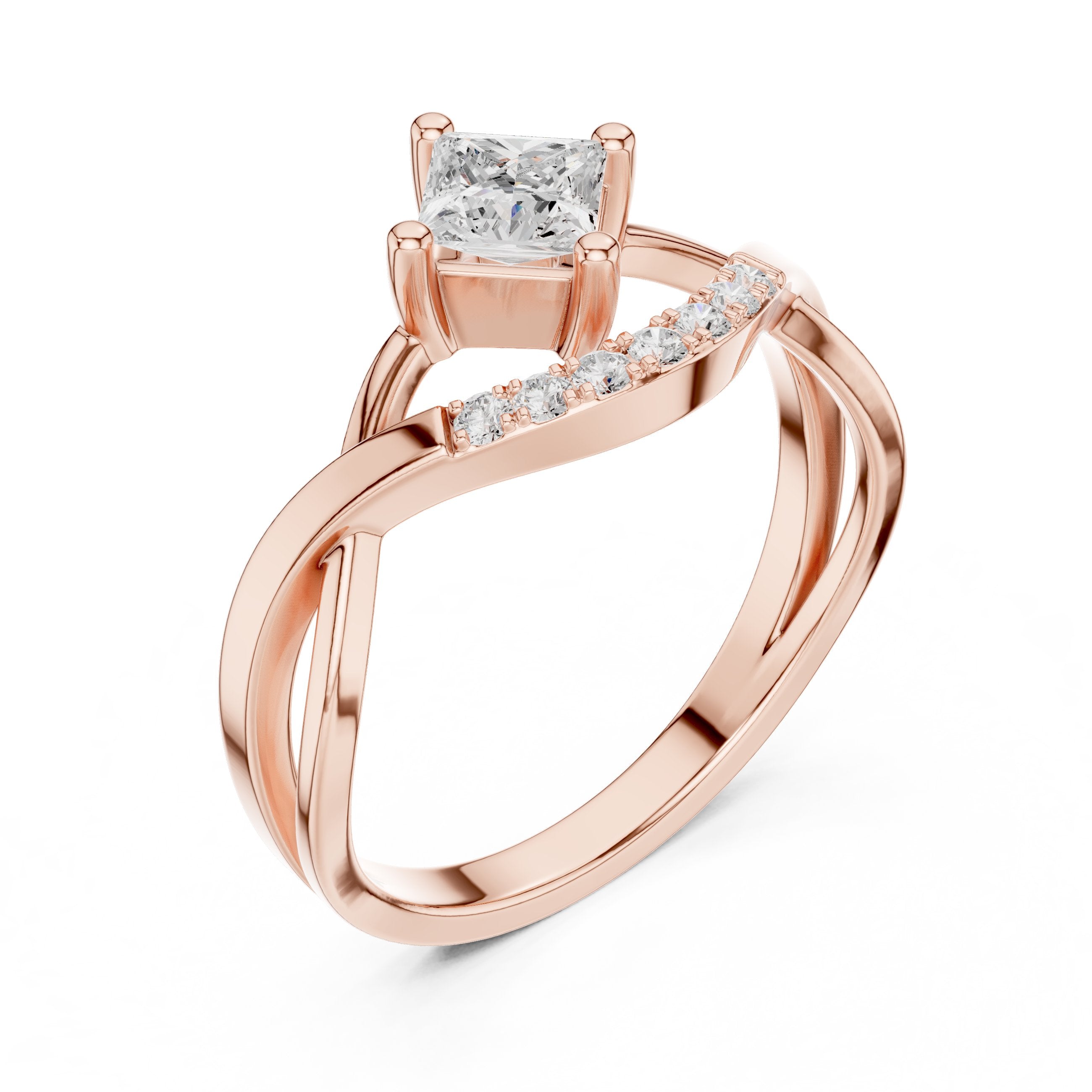 Princess Cut Diamond V-Shank Engagement Ring in Rose Gold - VYKA Diamonds