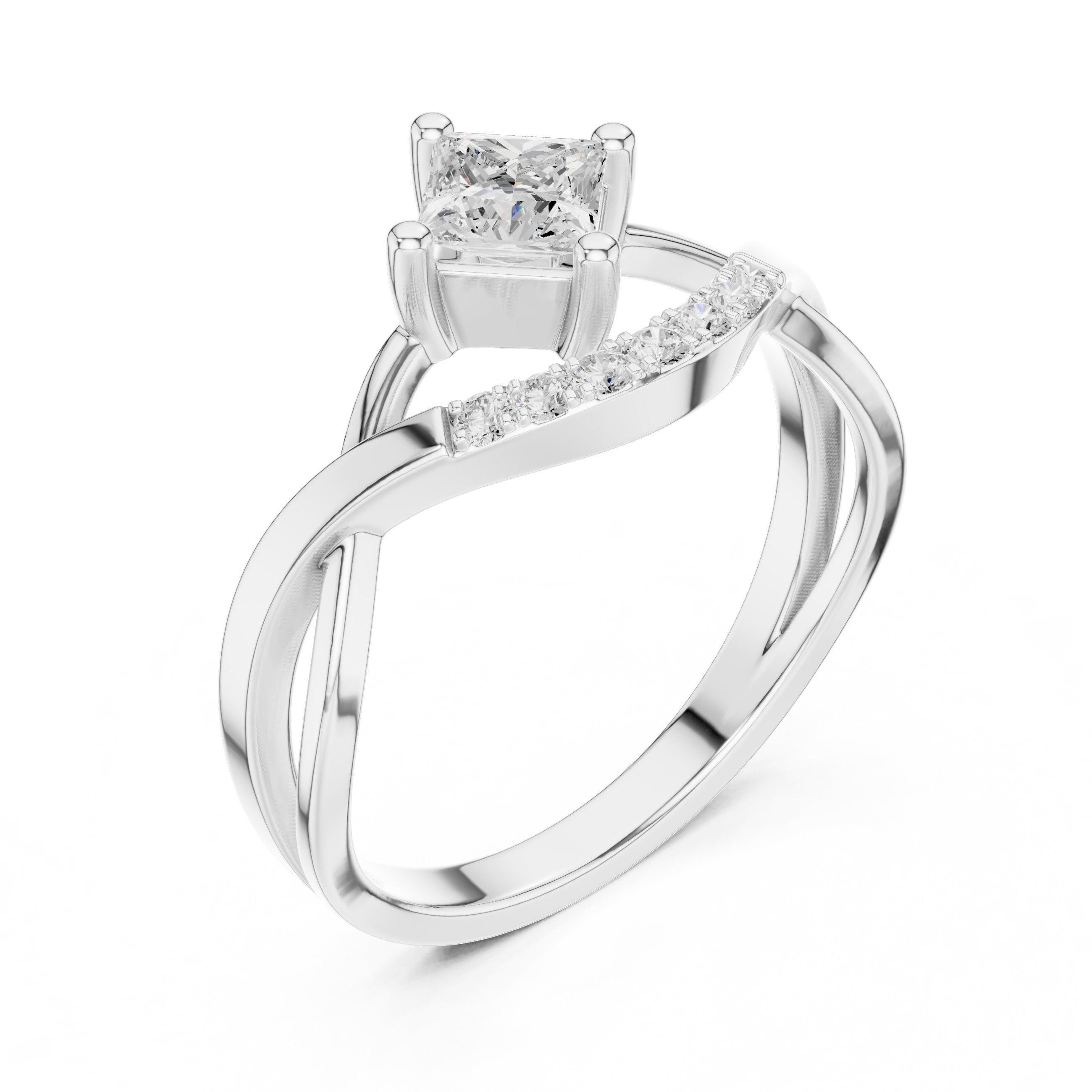 Princess Cut Diamond V-Shank Engagement Ring in White Gold - VYKA Diamonds