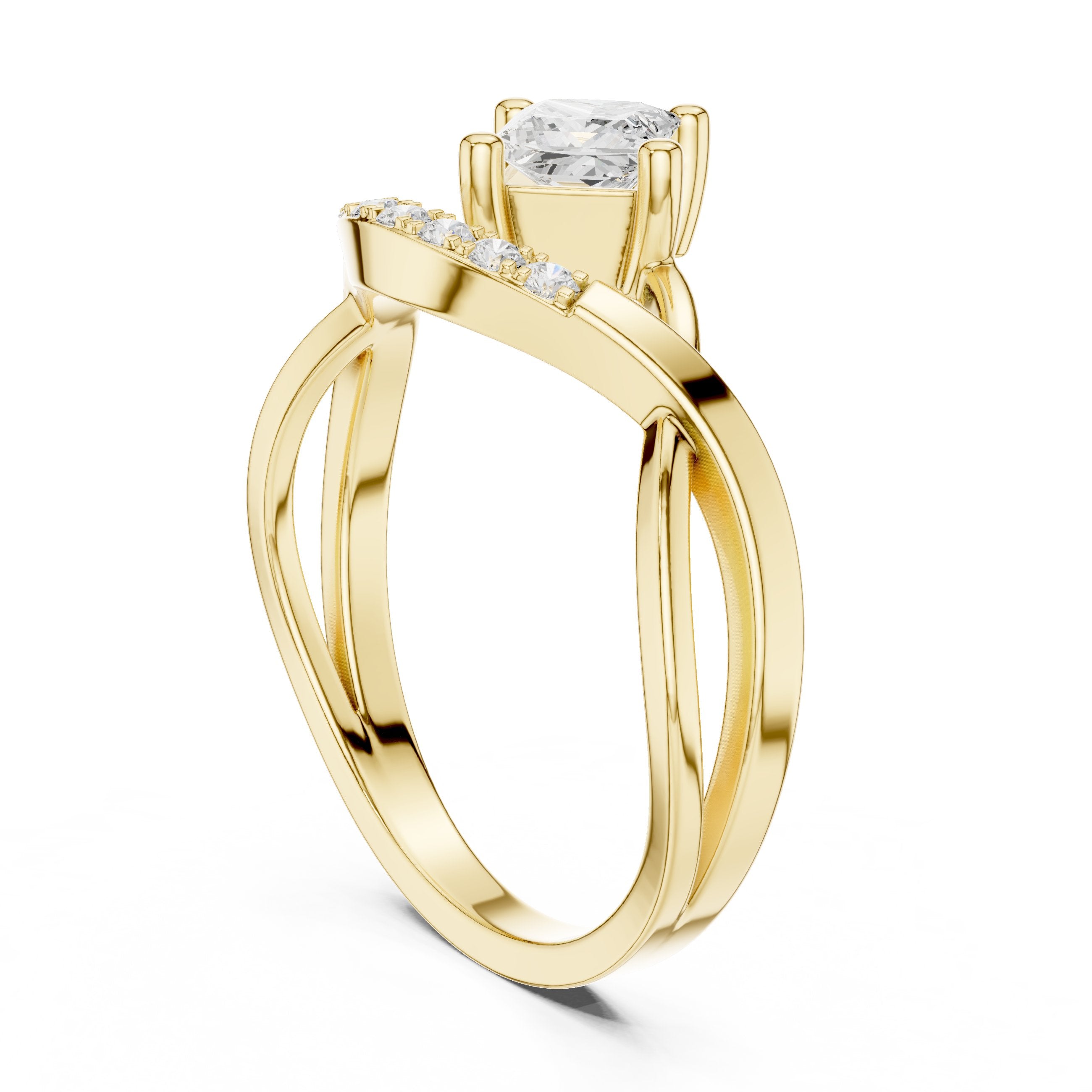 Princess Cut Diamond V-Shank Engagement Ring in Yellow Gold - VYKA Diamonds