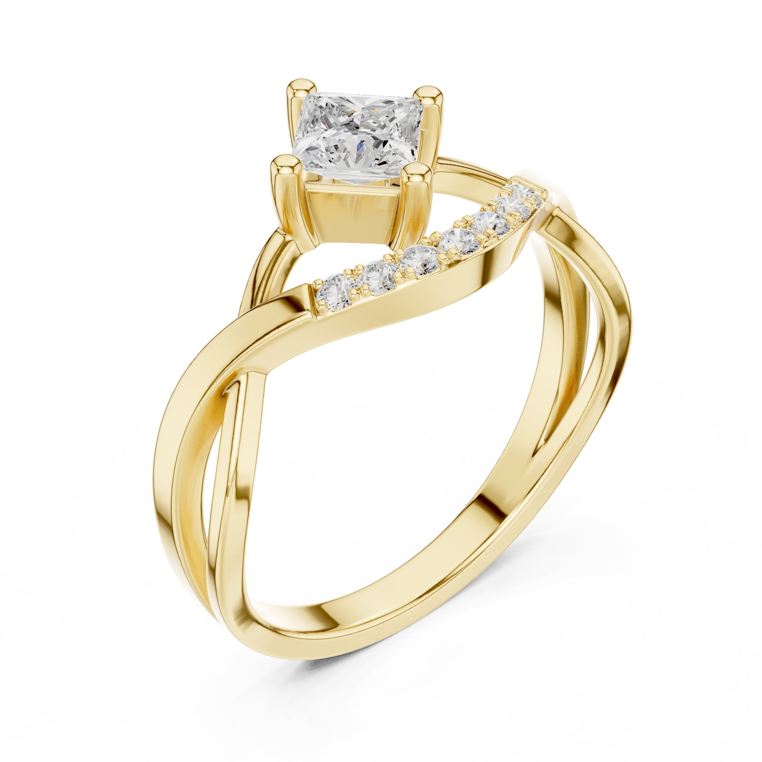 Princess Cut Diamond V-Shank Engagement Ring in Yellow Gold - VYKA Diamonds