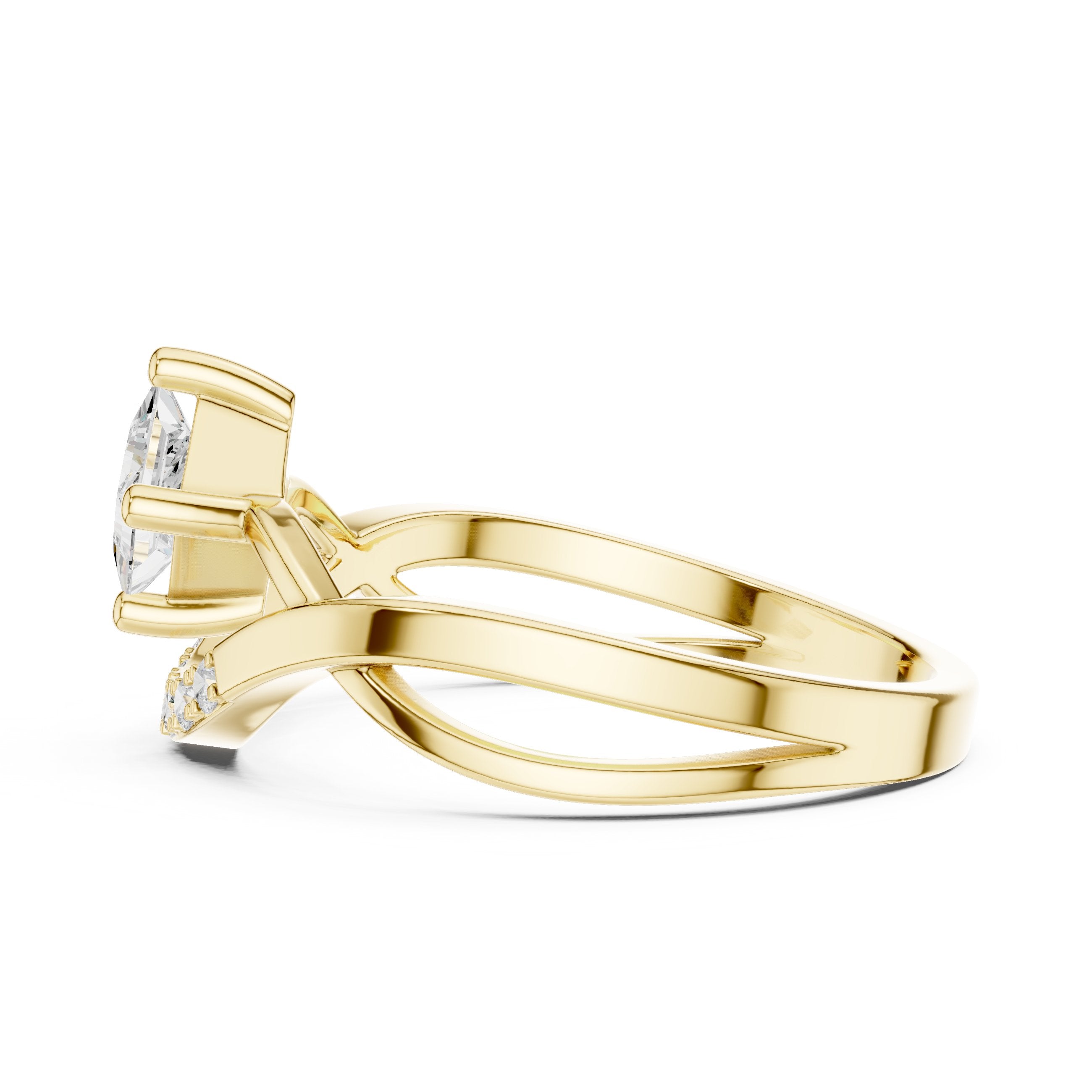 Princess Cut Diamond V-Shank Engagement Ring in Yellow Gold - VYKA Diamonds
