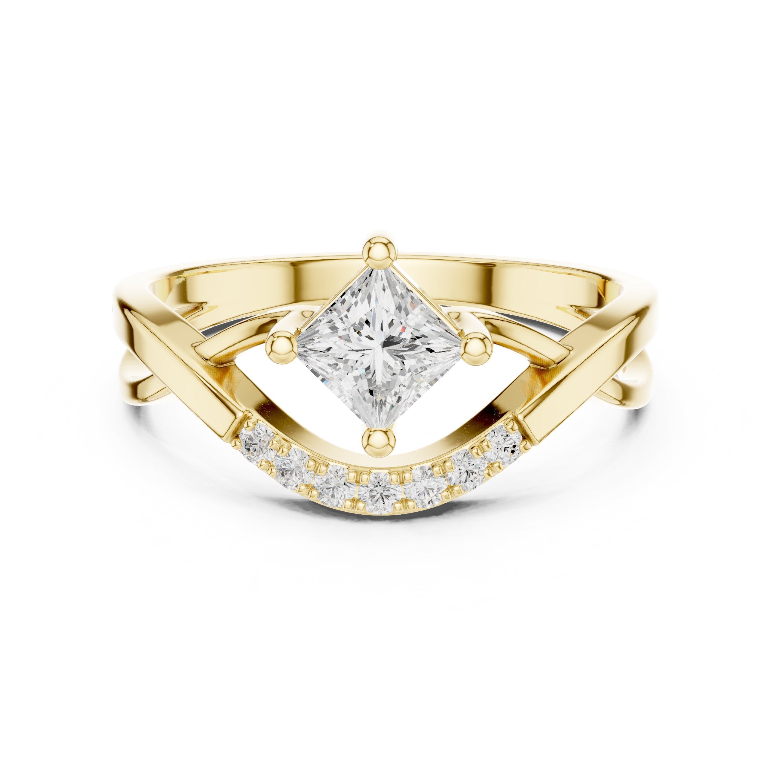 Princess Cut Diamond V-Shank Engagement Ring in Yellow Gold - VYKA Diamonds