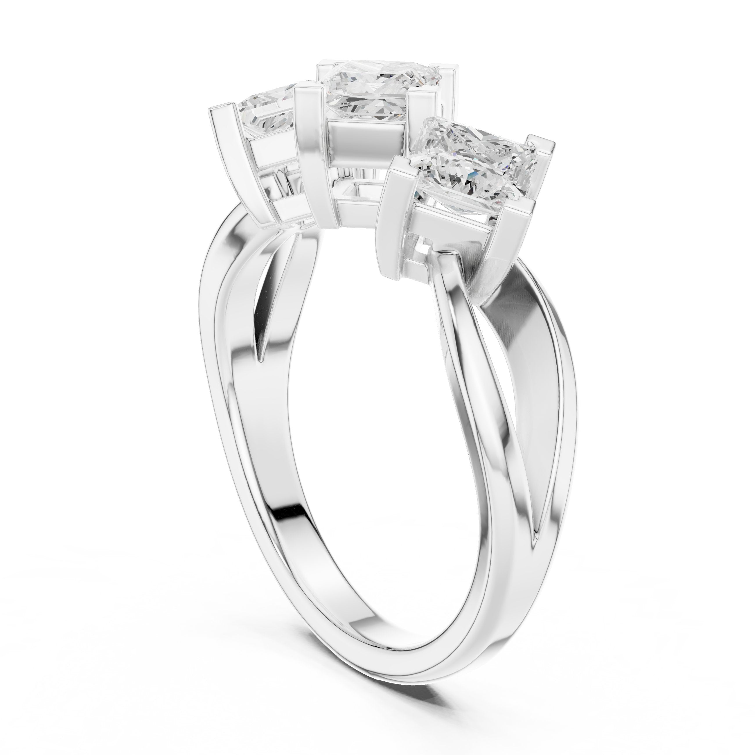 Princess Cut Three Stone Engagement Ring with Kite Orientation in White Gold - VYKA Diamonds