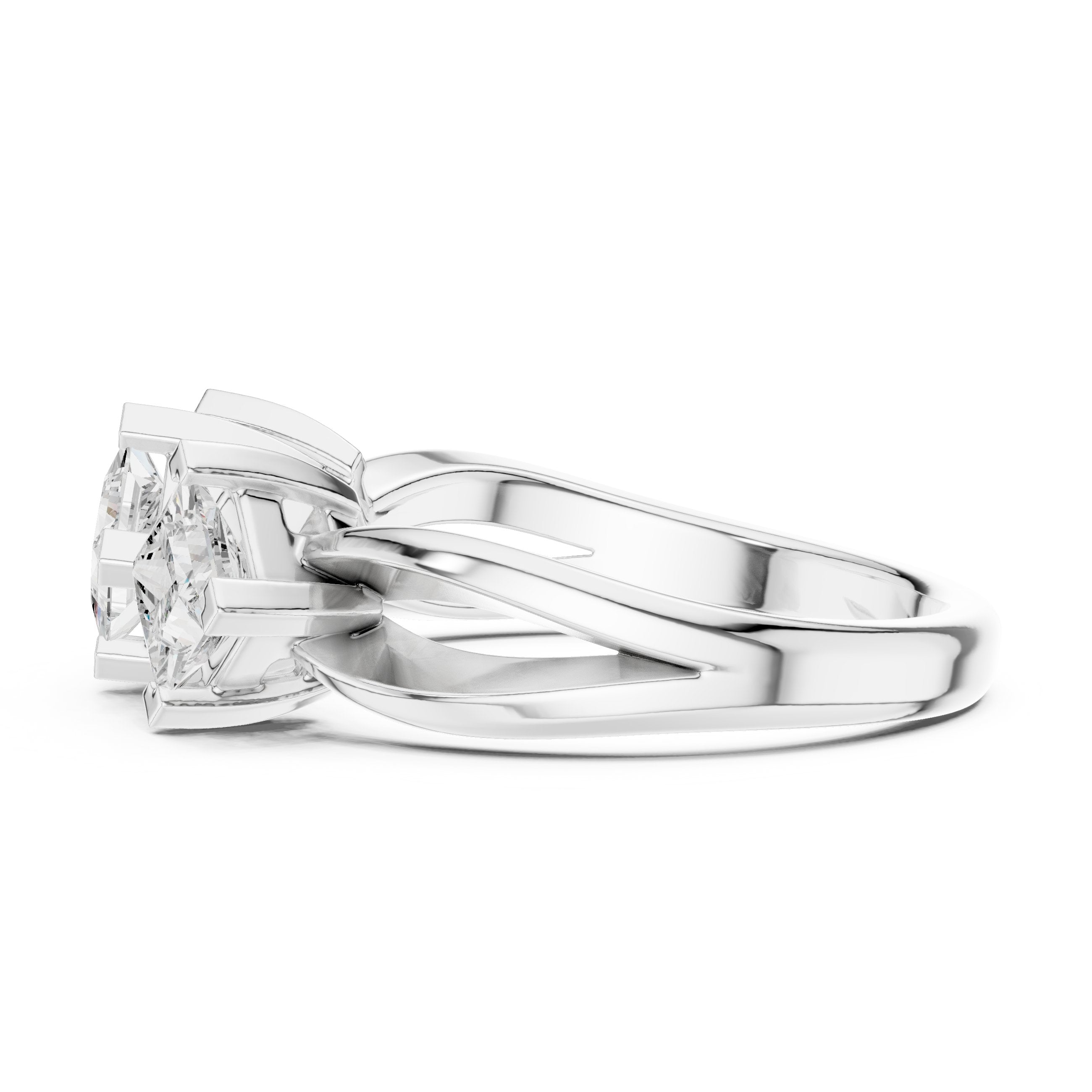 Princess Cut Three Stone Engagement Ring with Kite Orientation in White Gold - VYKA Diamonds
