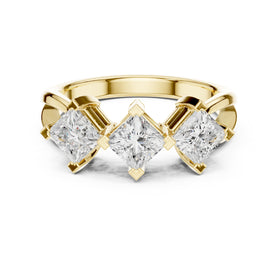Princess Cut Three Stone Engagement Ring with Kite Orientation