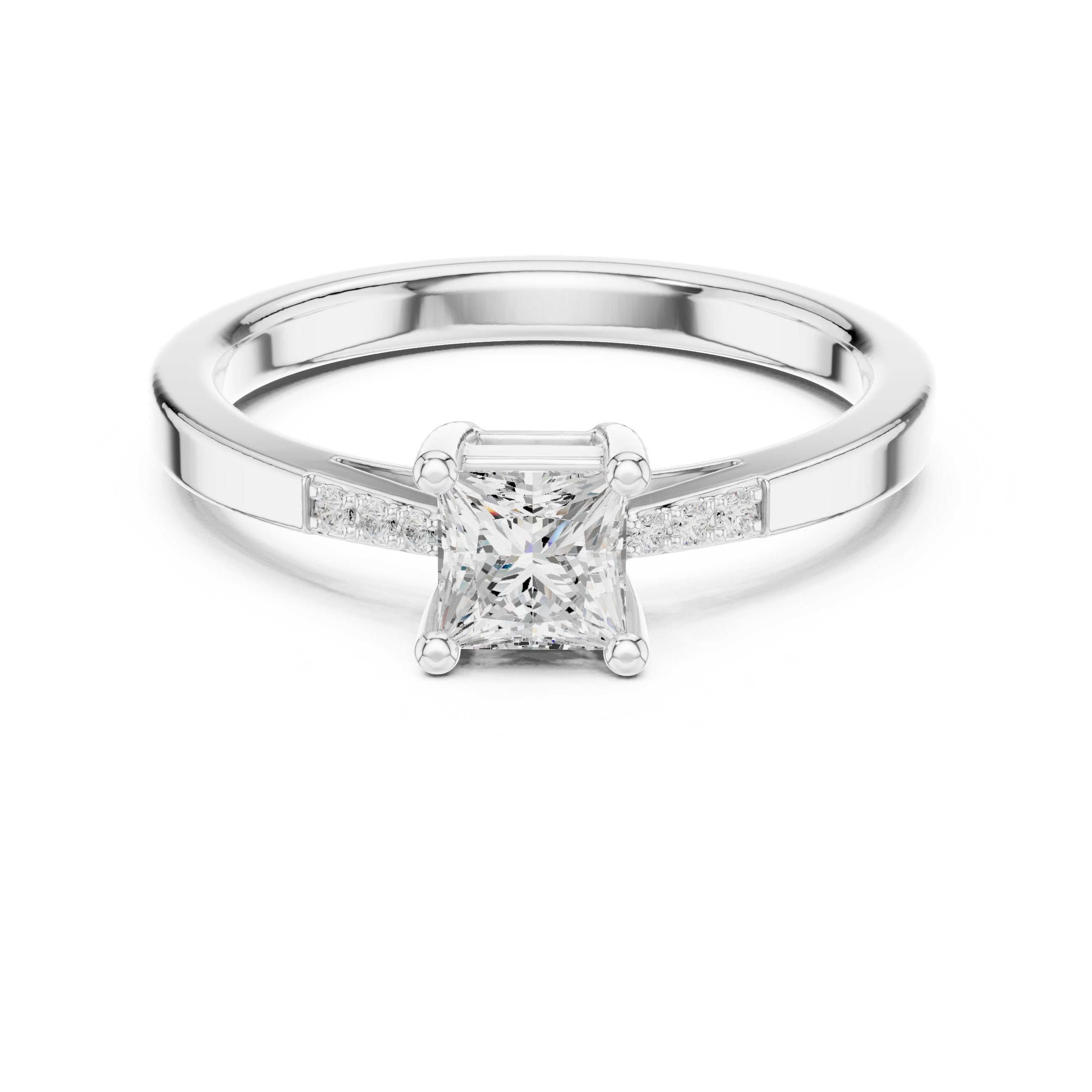 Princess Cut Diamond Channel Set Engagement Ring in White Gold - VYKA Diamonds