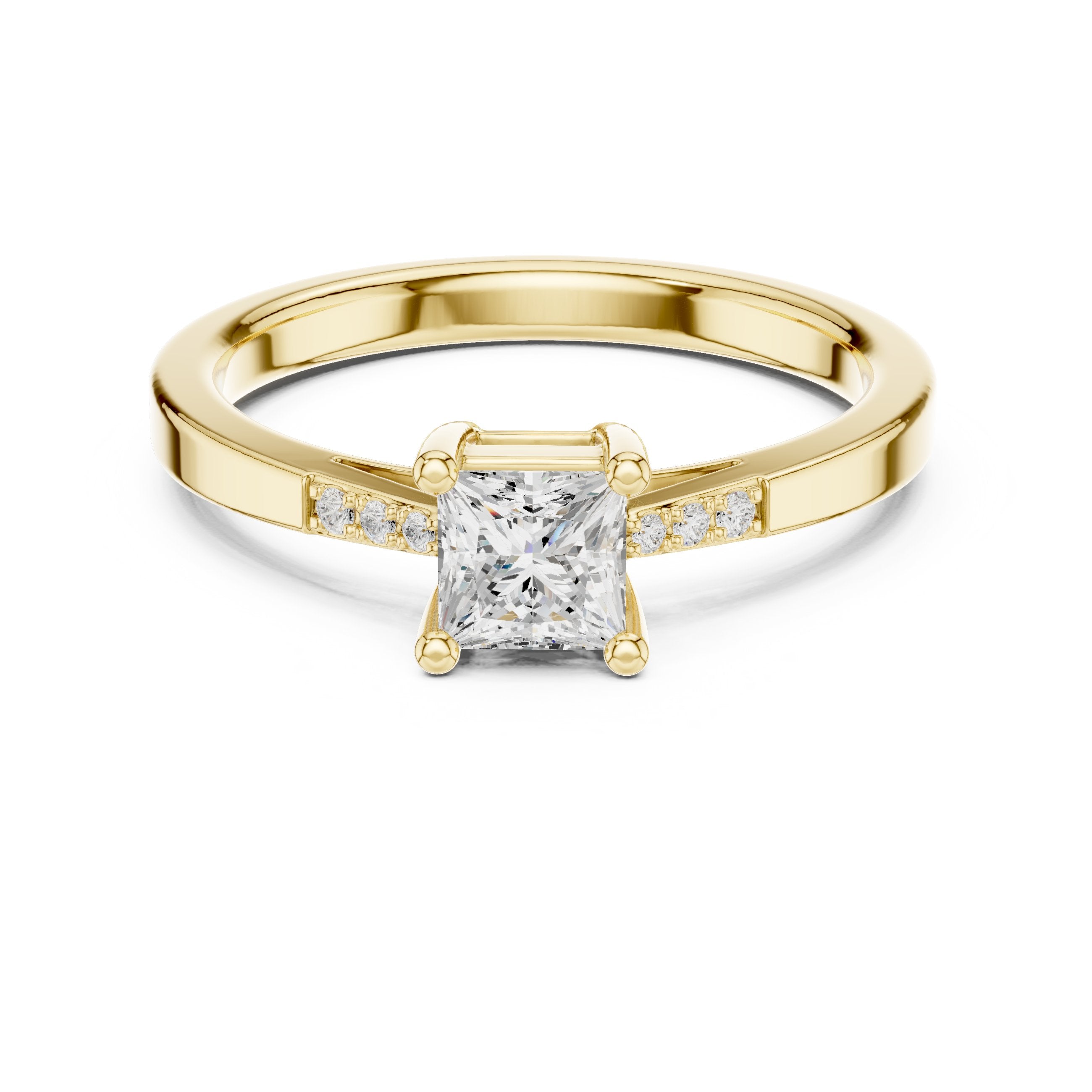 Princess Cut Diamond Channel Set Engagement Ring in Yellow Gold - VYKA Diamonds
