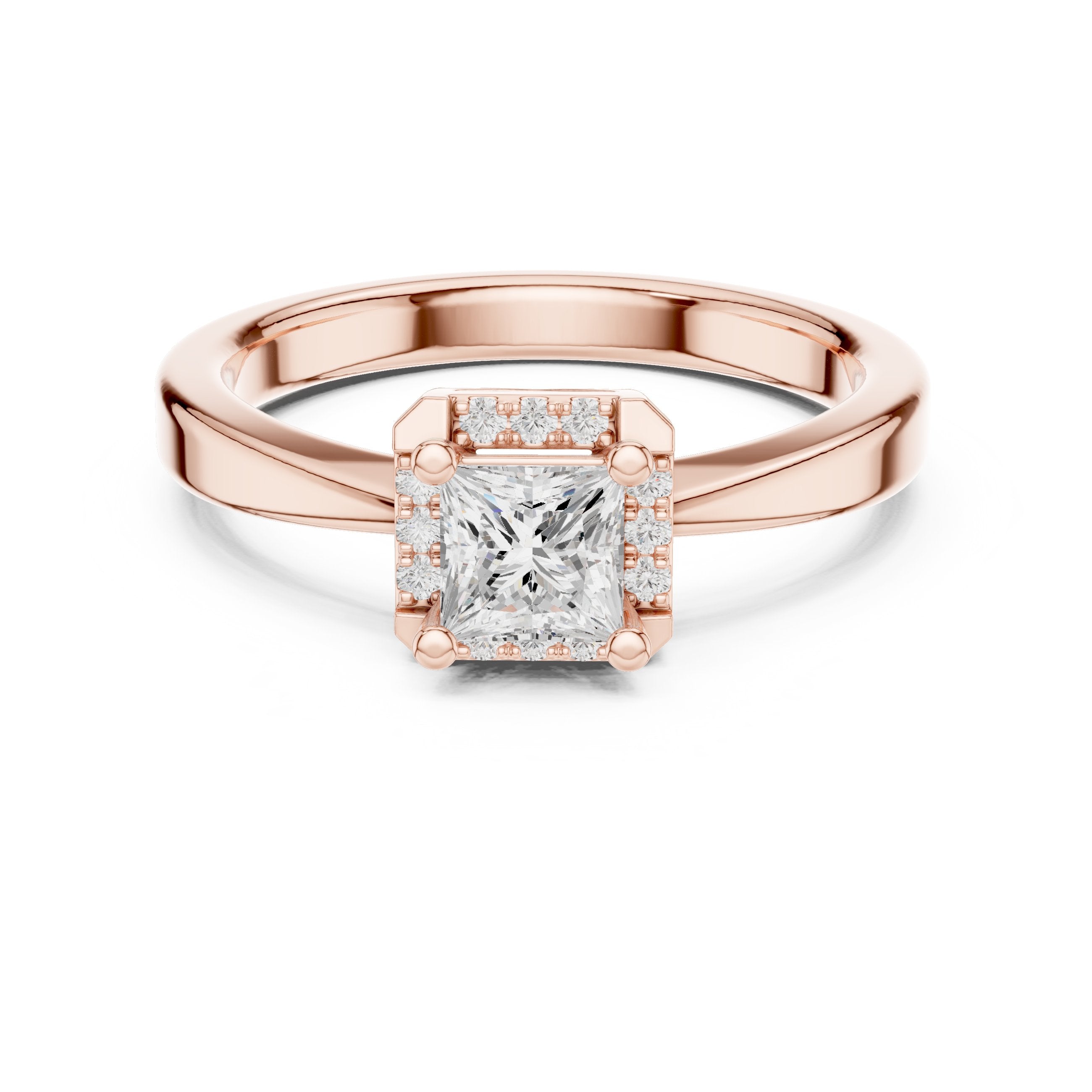 Princess Cut Halo Engagement Ring in Rose Gold - VYKA Diamonds