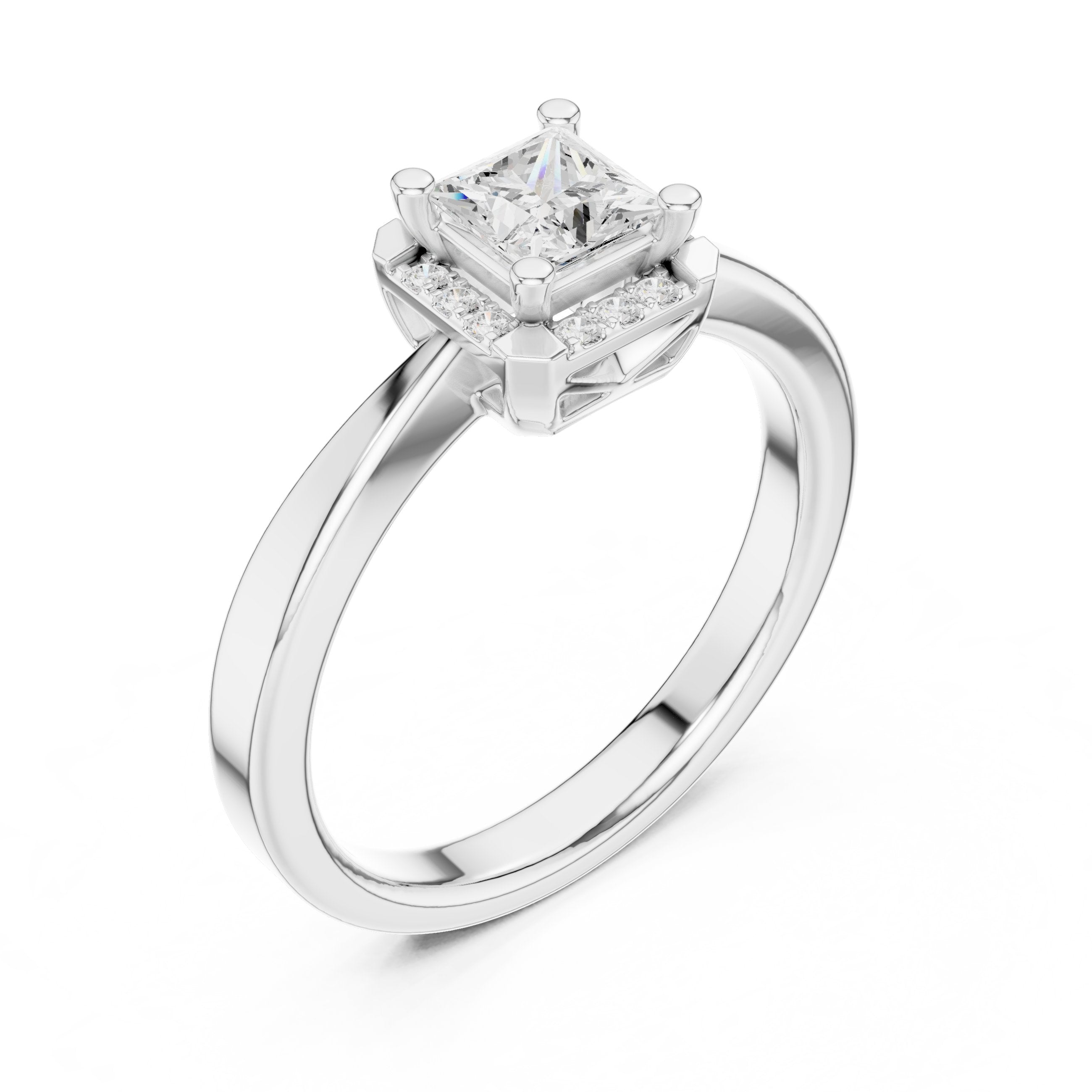 Princess Cut Halo Engagement Ring in White Gold - VYKA Diamonds