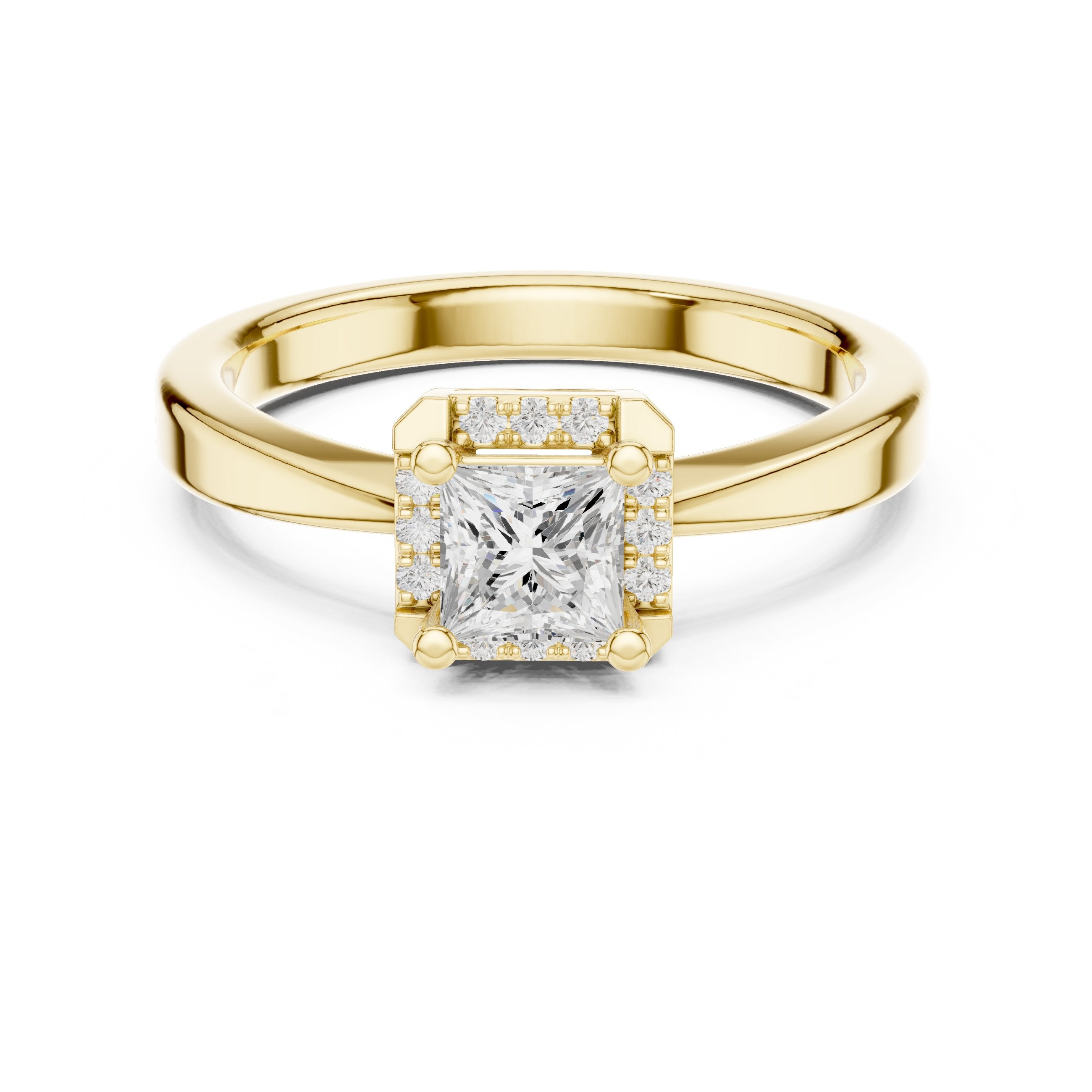 Princess Cut Halo Engagement Ring in Yellow Gold - VYKA Diamonds
