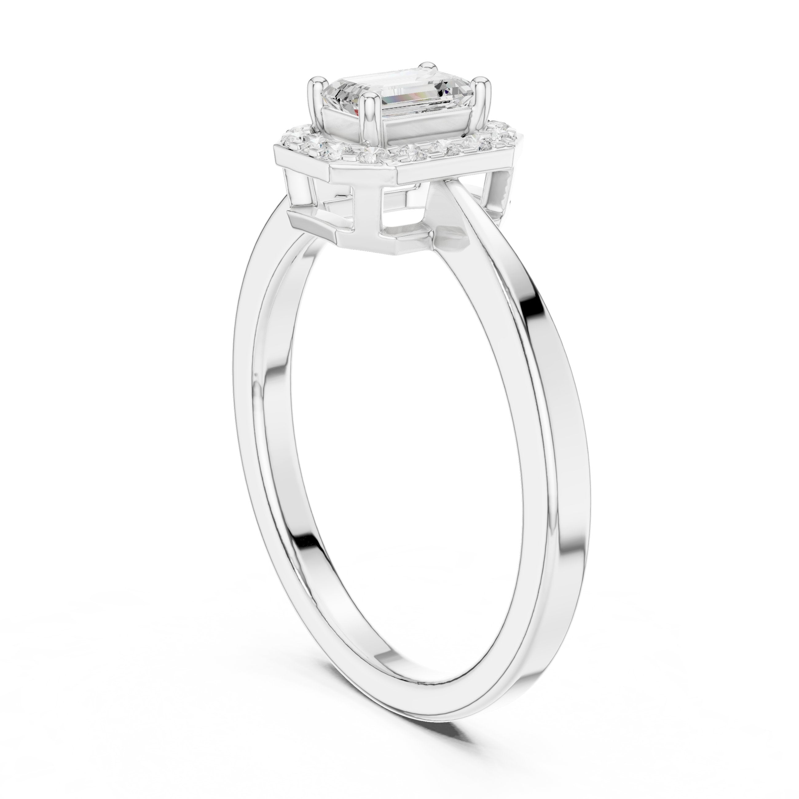 Emerald Cut Diamond Octagonal Halo Engagement Ring in White Gold - VYKA Diamonds