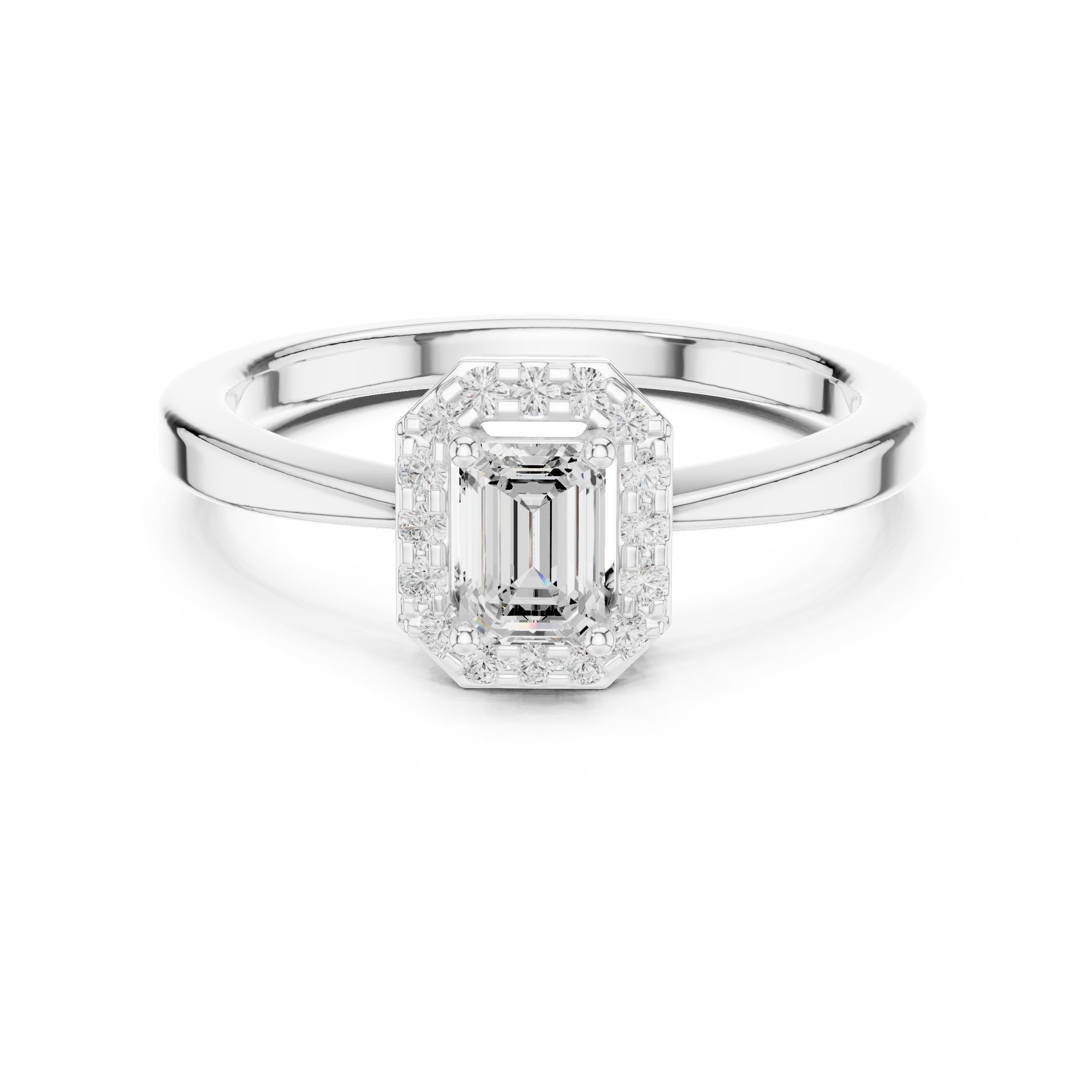 Emerald Cut Diamond Octagonal Halo Engagement Ring in White Gold - VYKA Diamonds