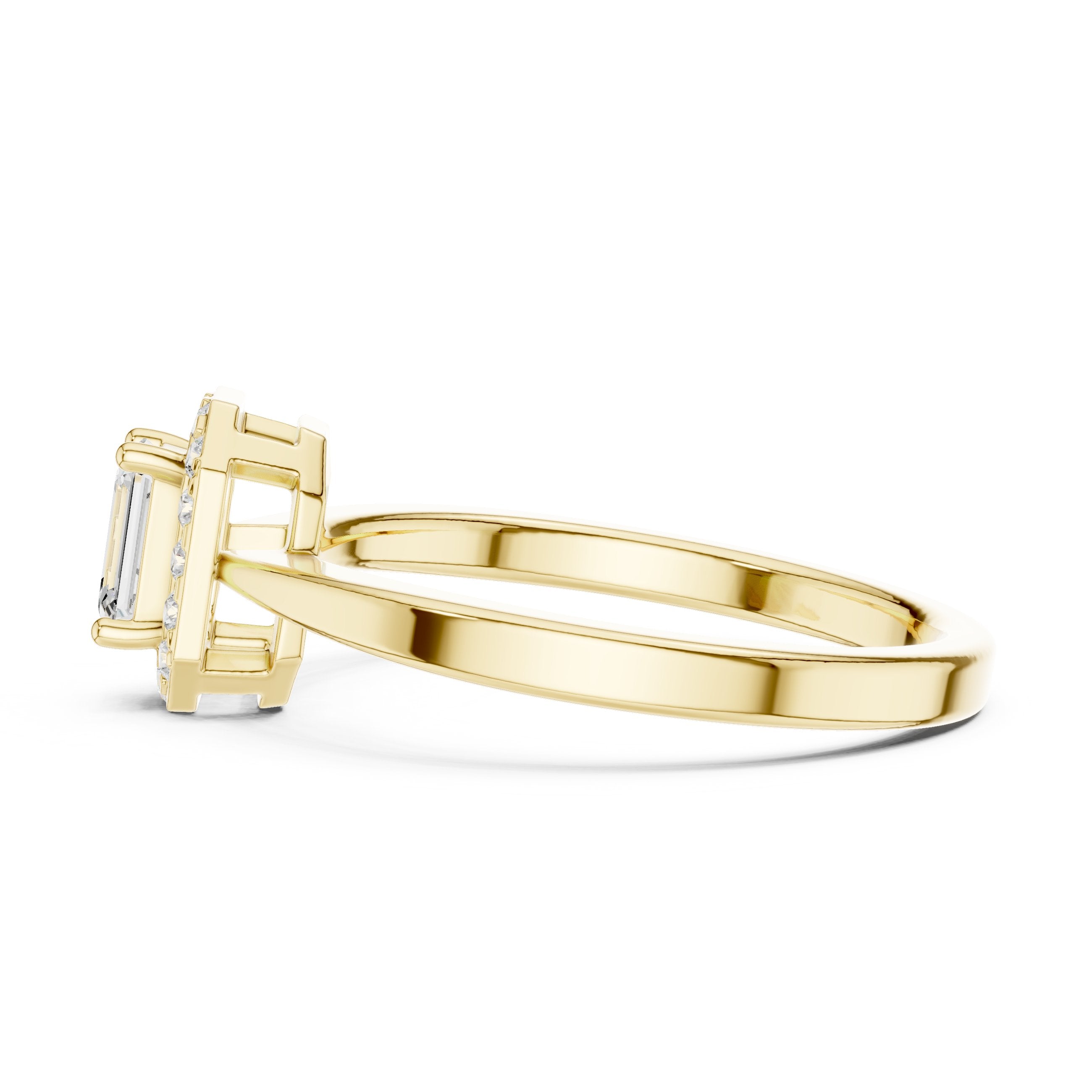 Emerald Cut Diamond Octagonal Halo Engagement Ring in Yellow Gold - VYKA Diamonds