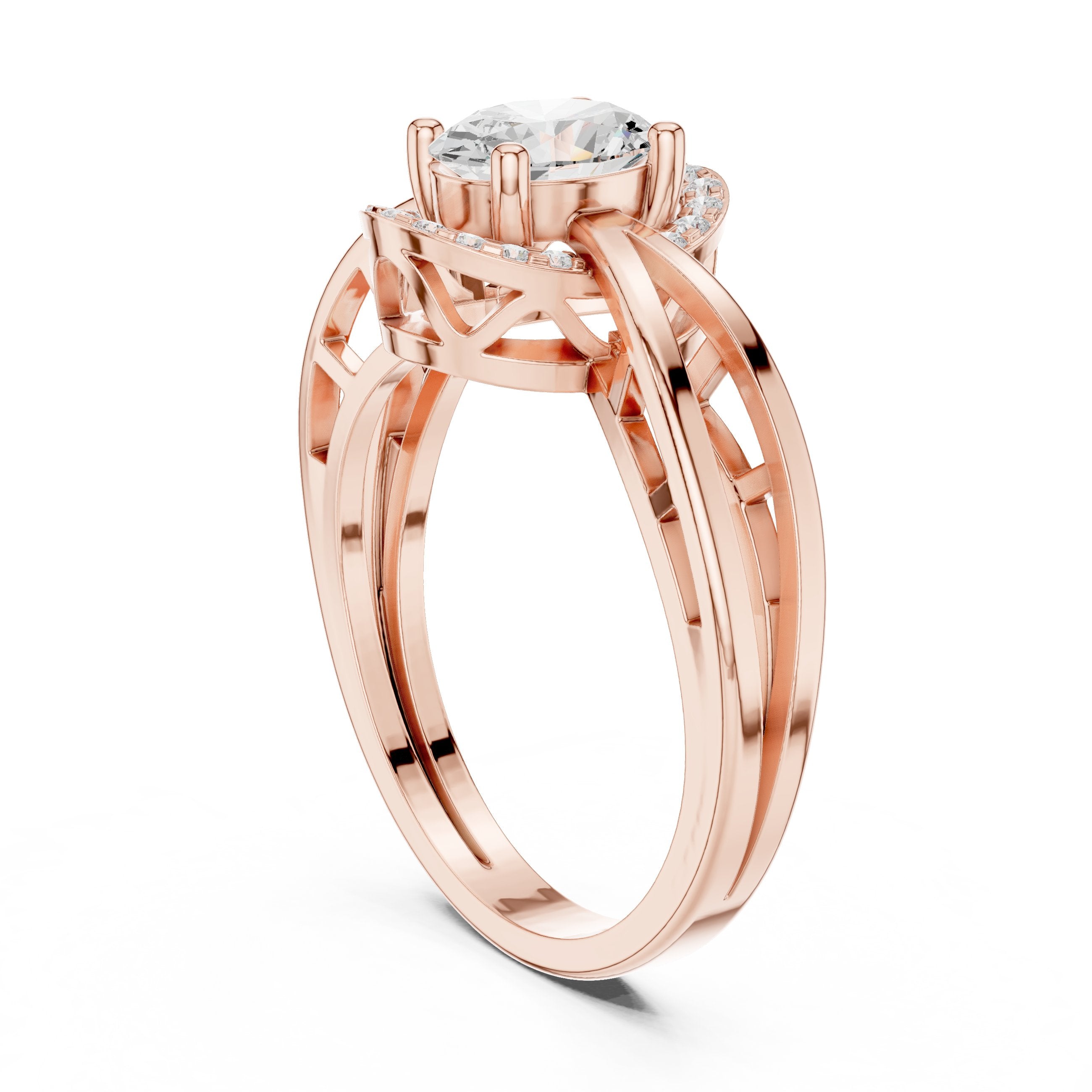 Oval Diamond Halo Engagement Ring with Braided Band in Rose Gold - VYKA Diamonds