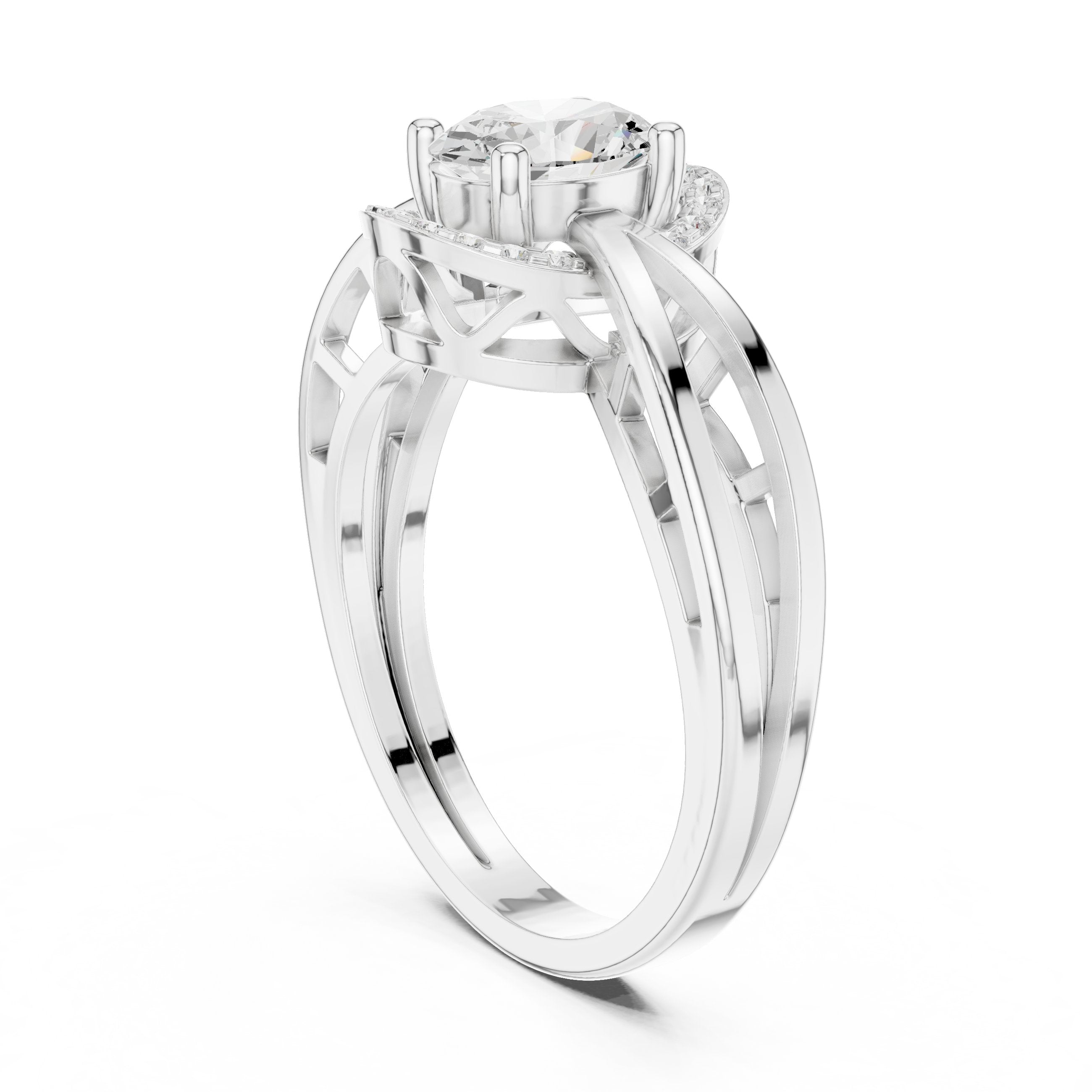 Oval Diamond Halo Engagement Ring with Braided Band in White Gold - VYKA Diamonds
