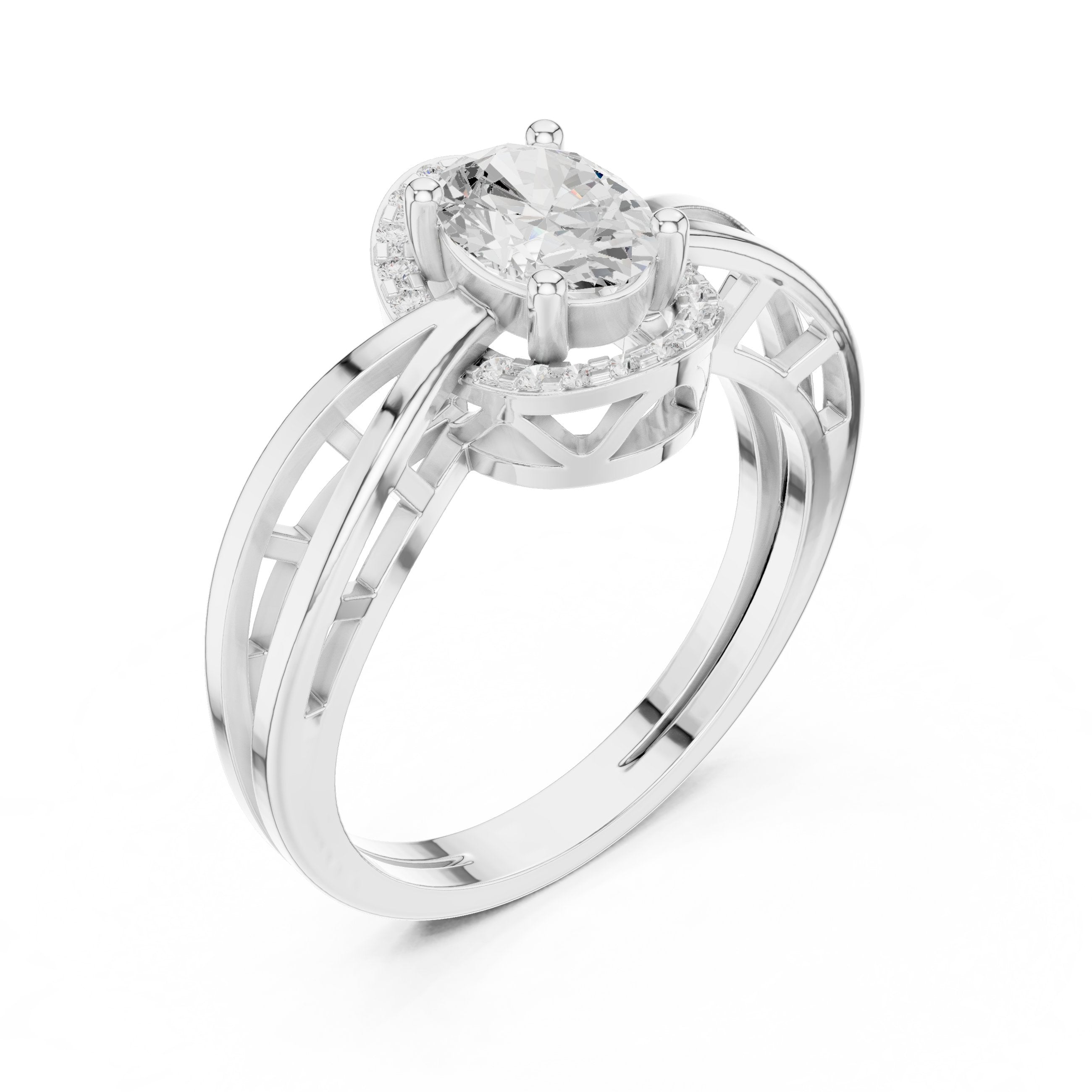 Oval Diamond Halo Engagement Ring with Braided Band in White Gold - VYKA Diamonds