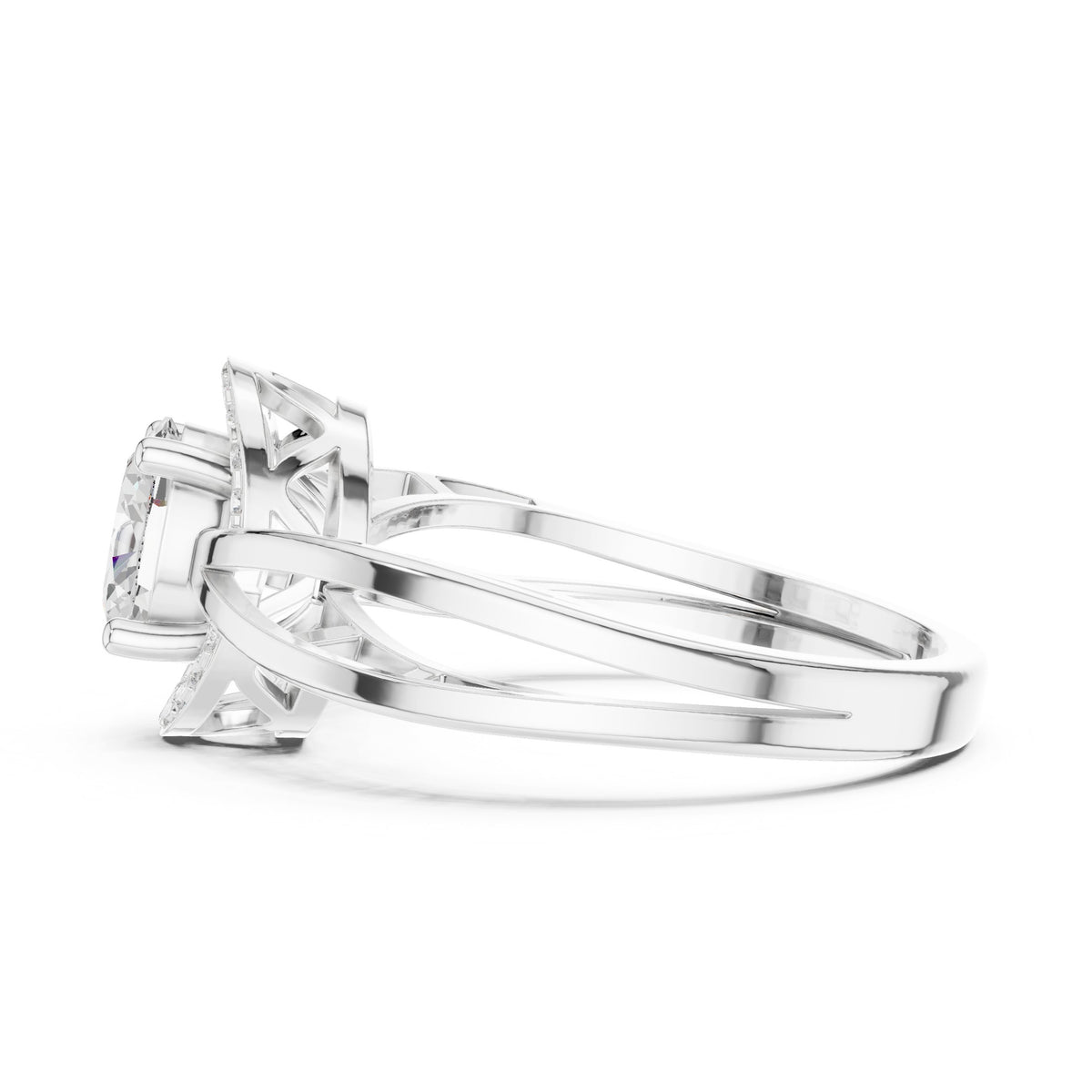 Oval Diamond Halo Engagement Ring with Braided Band