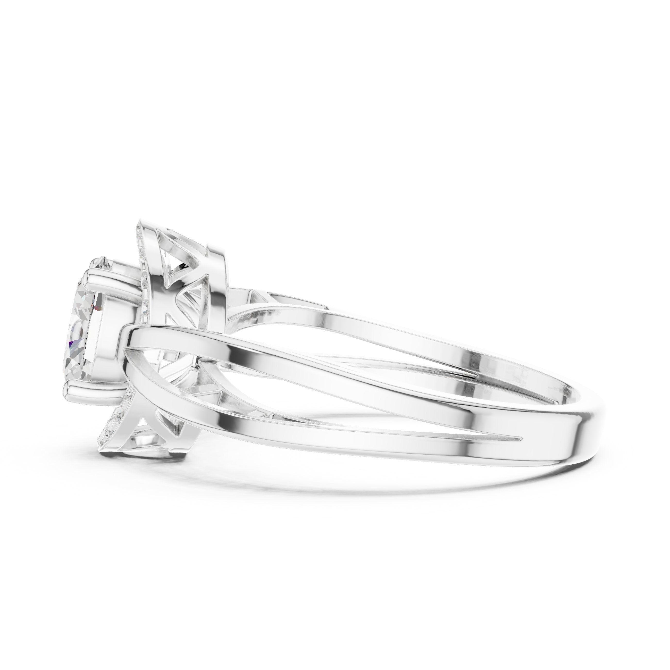 Oval Diamond Halo Engagement Ring with Braided Band in White Gold - VYKA Diamonds