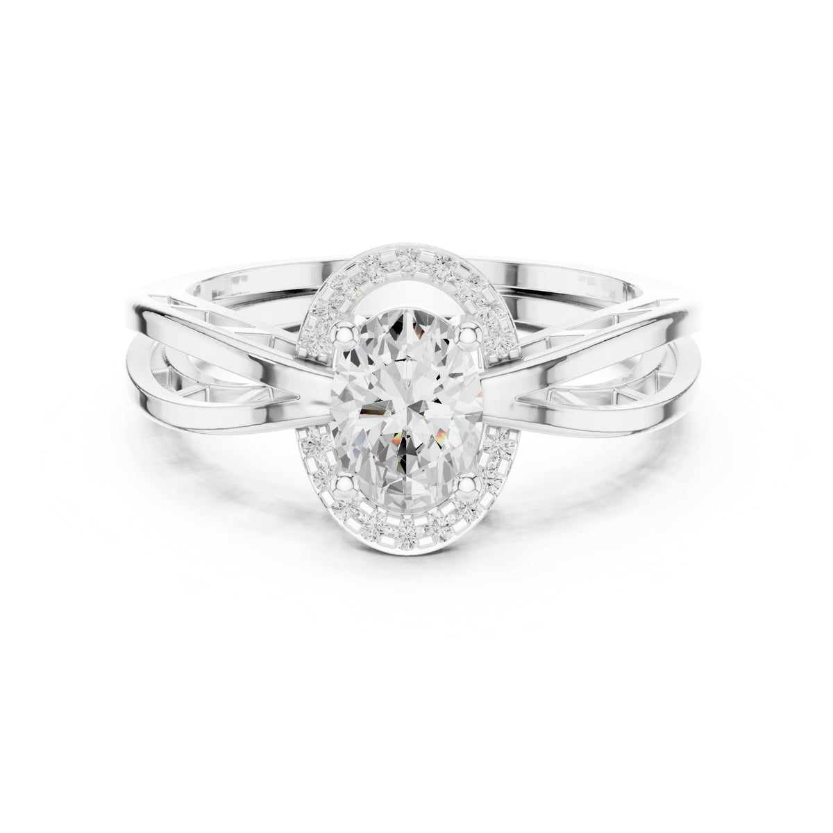 Oval Diamond Halo Engagement Ring with Braided Band