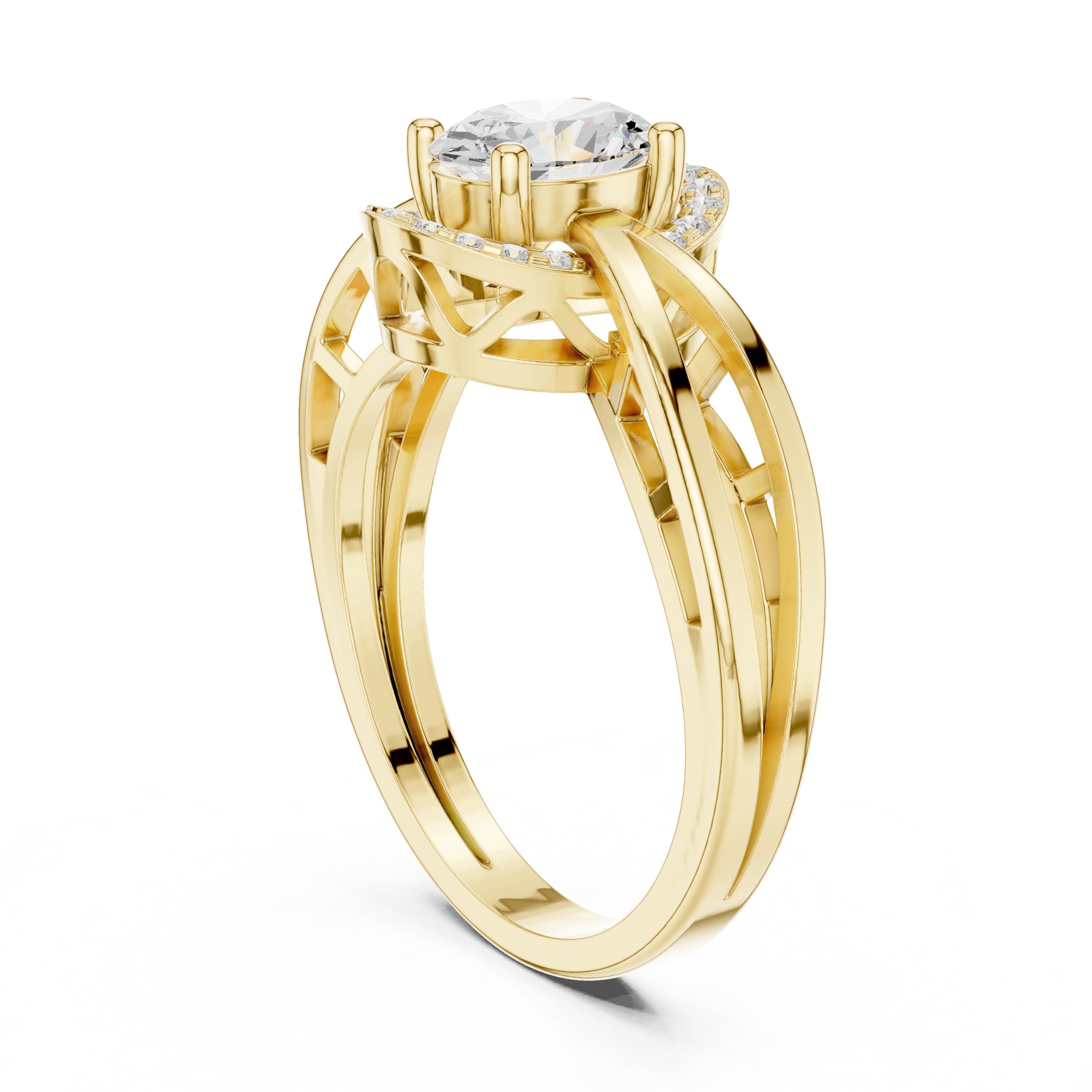 Oval Diamond Halo Engagement Ring with Braided Band in Yellow Gold - VYKA Diamonds