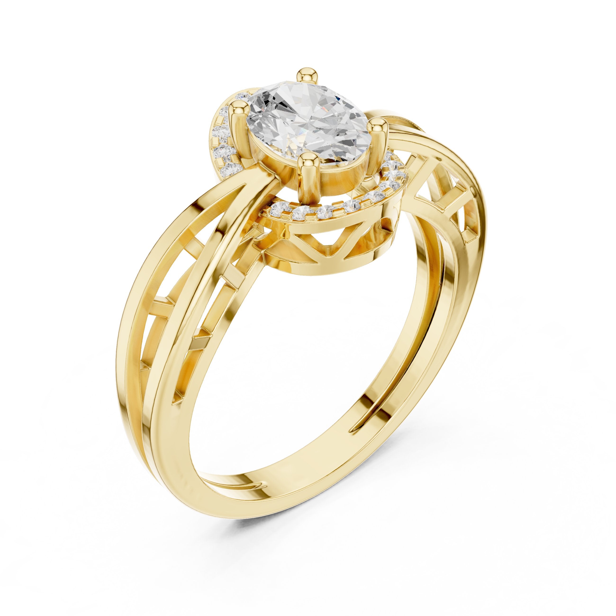 Oval Diamond Halo Engagement Ring with Braided Band in Yellow Gold - VYKA Diamonds