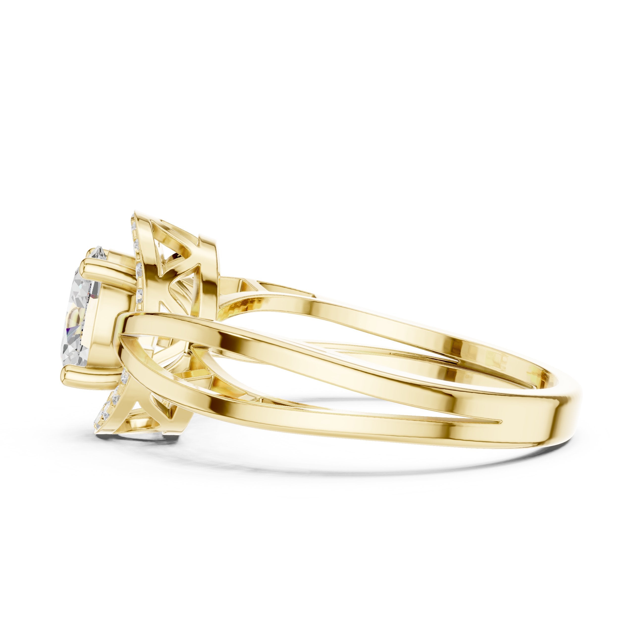 Oval Diamond Halo Engagement Ring with Braided Band in Yellow Gold - VYKA Diamonds