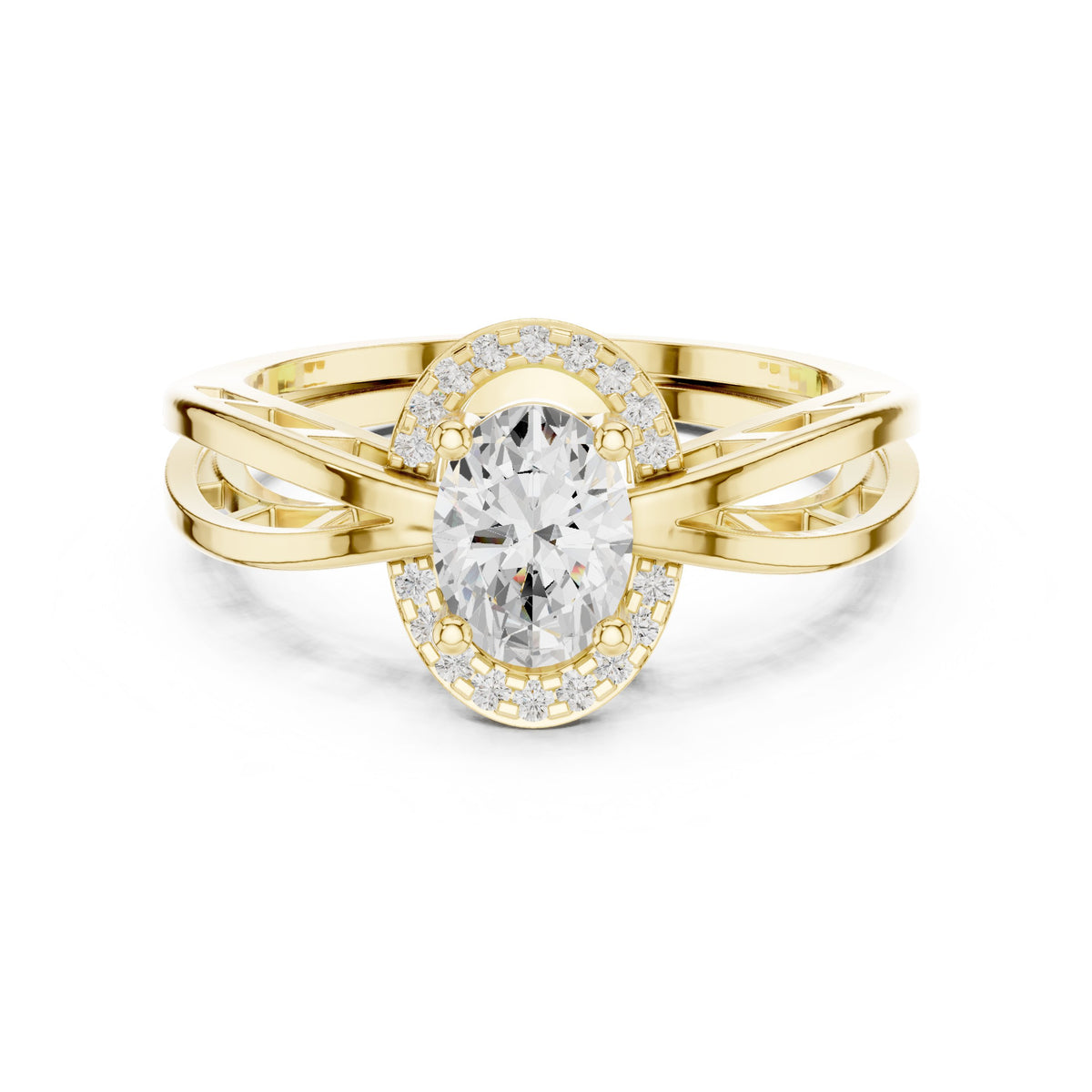 Oval Diamond Halo Engagement Ring with Braided Band