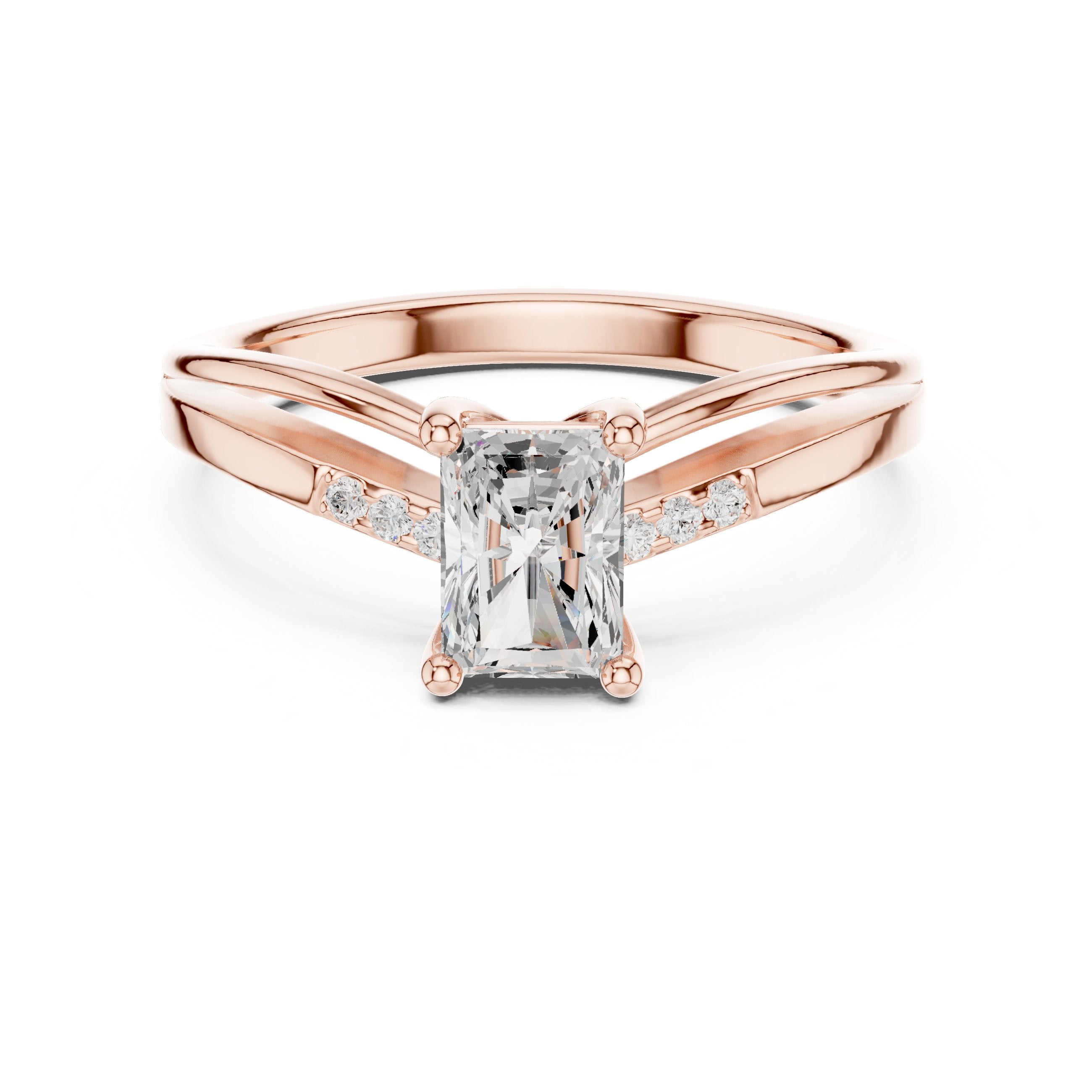 Radiant Cut Engagement Ring with Side Round Accents in Rose Gold - VYKA Diamonds