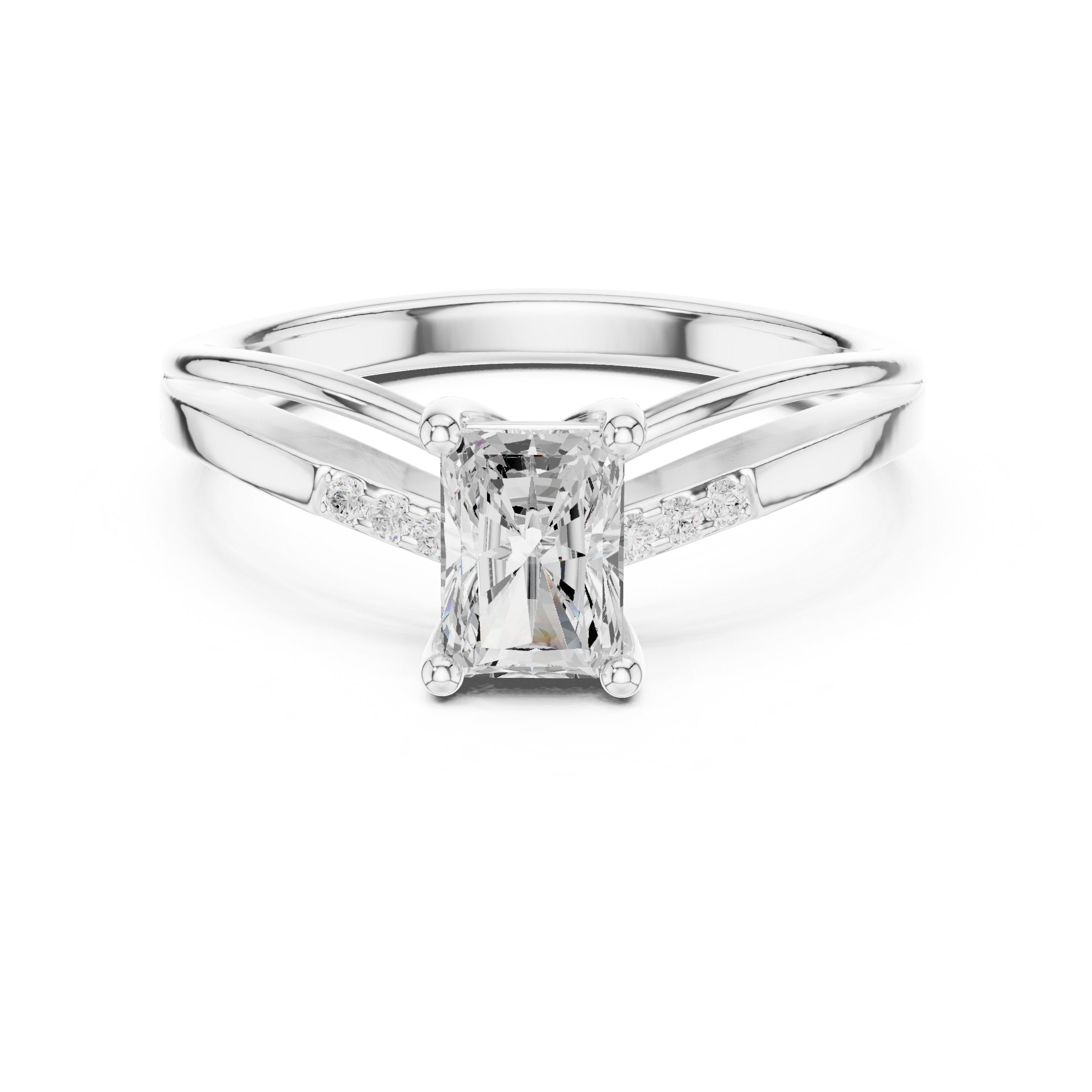 Radiant Cut Engagement Ring with Side Round Accents in White Gold - VYKA Diamonds