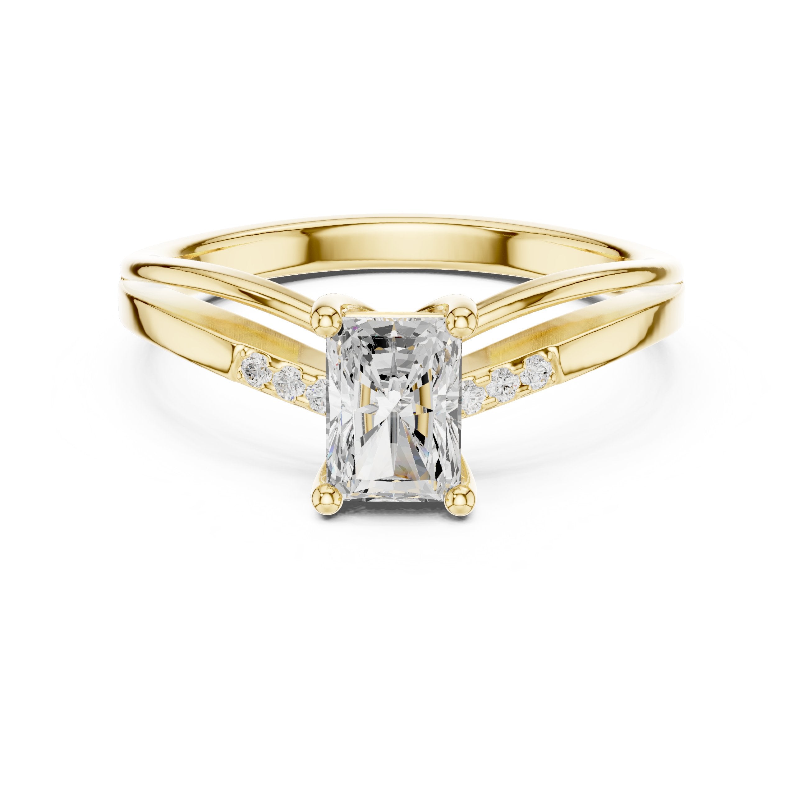 Radiant Cut Engagement Ring with Side Round Accents in Yellow Gold - VYKA Diamonds