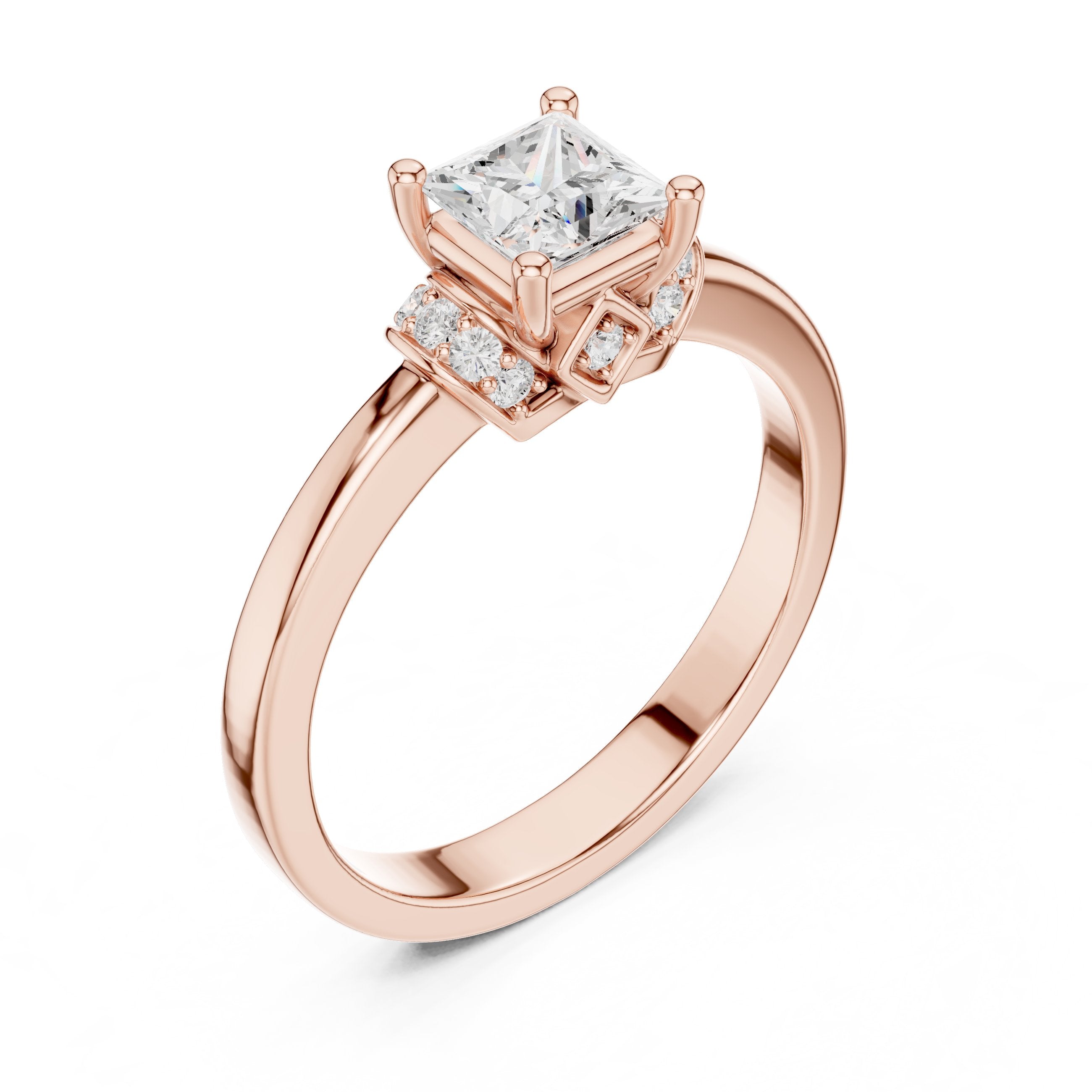 Princess Cut Engagement Ring with Crown Halo Arches in Rose Gold - VYKA Diamonds