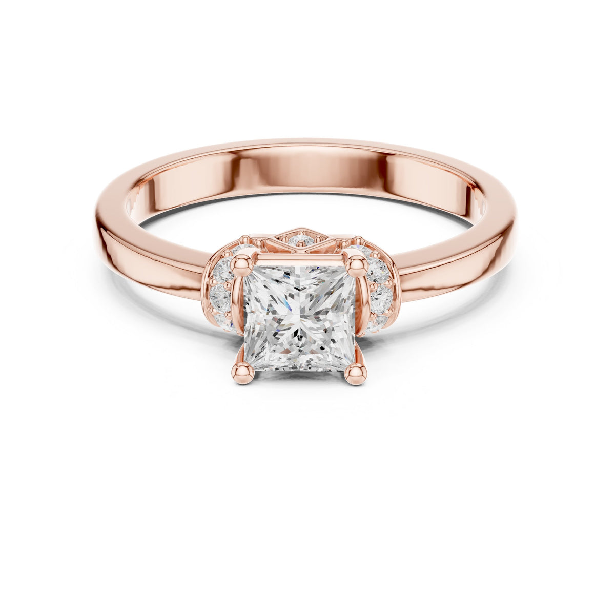 Princess Cut Engagement Ring with Crown Halo Arches