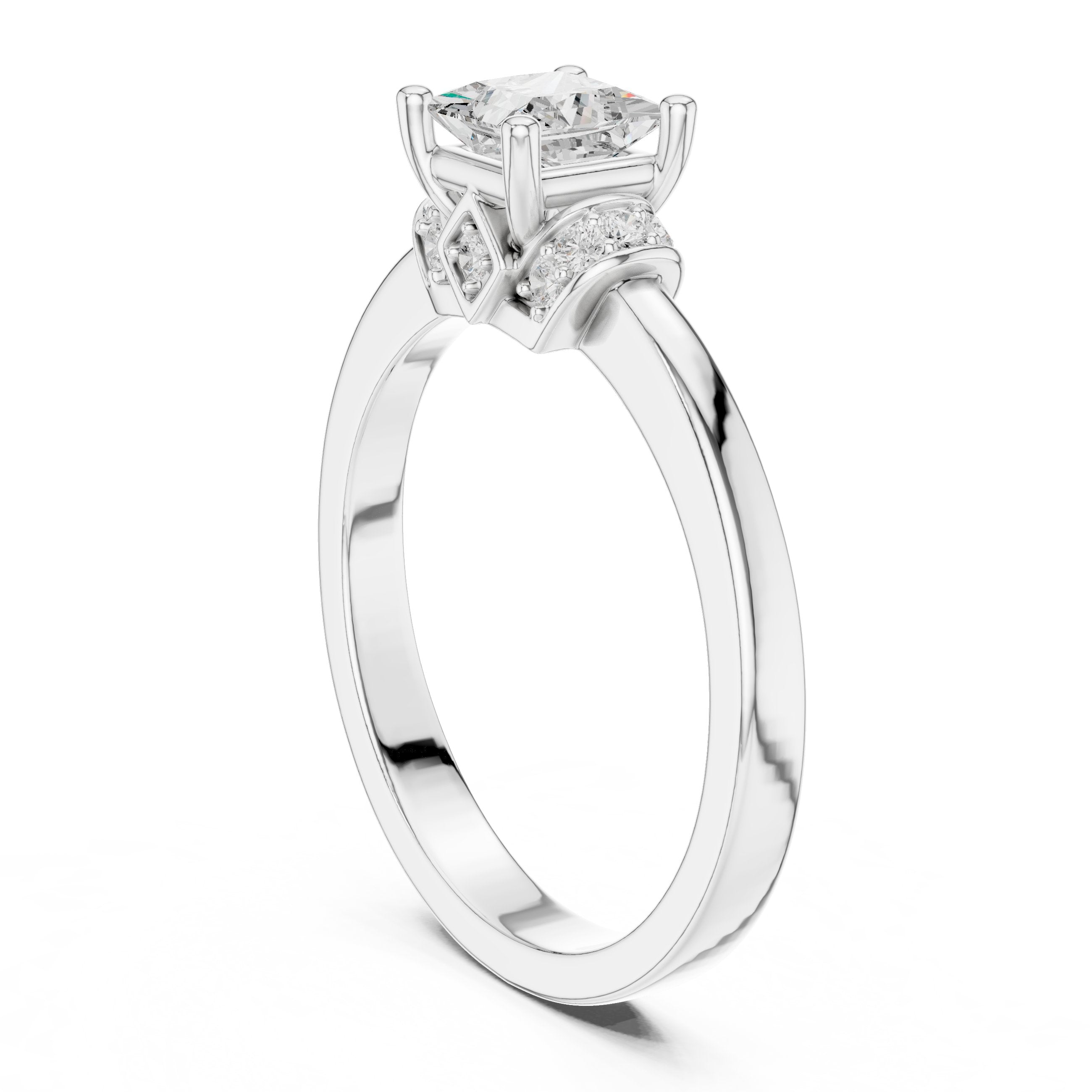 Princess Cut Engagement Ring with Crown Halo Arches in White Gold - VYKA Diamonds