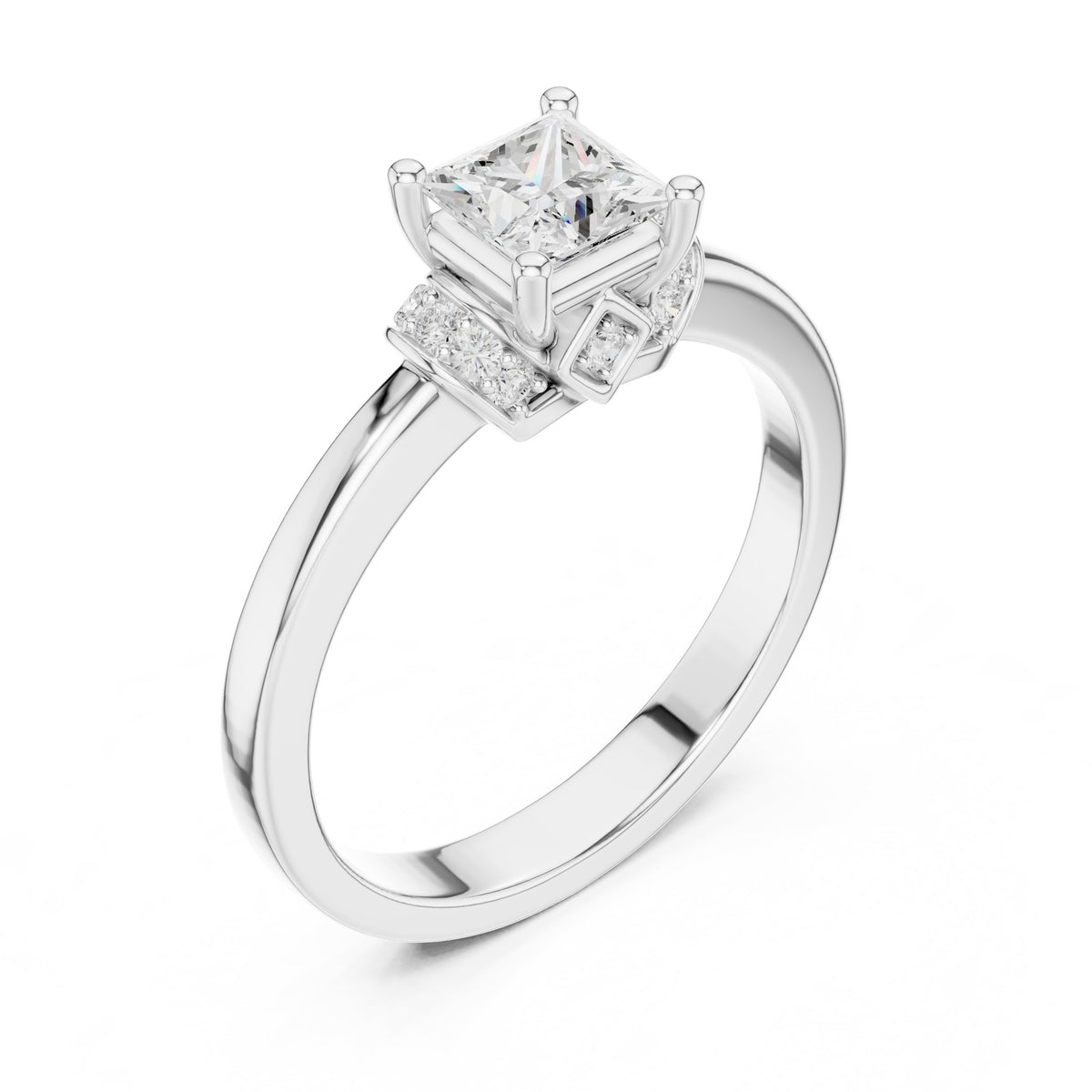 Princess Cut Engagement Ring with Crown Halo Arches
