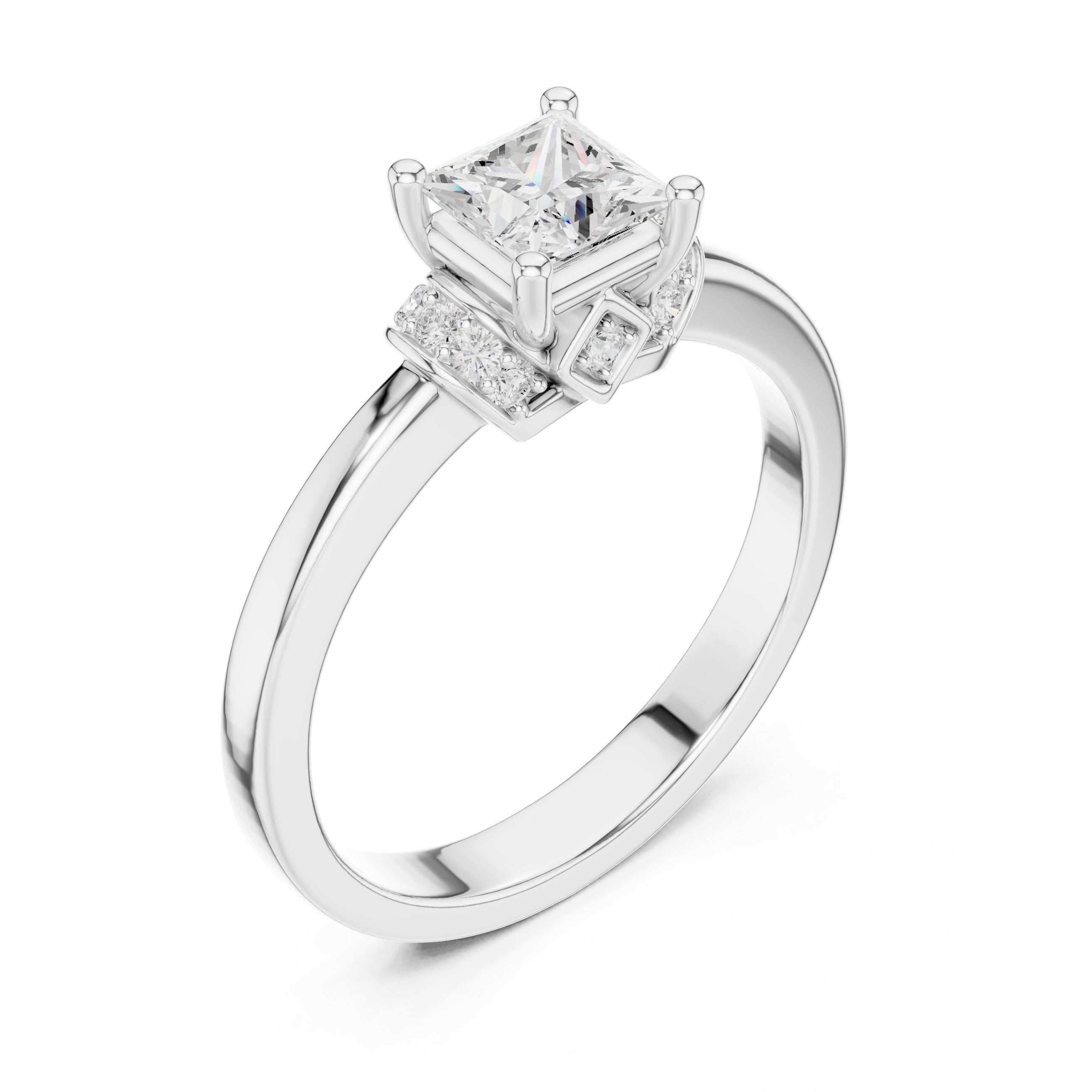 Princess Cut Engagement Ring with Crown Halo Arches in White Gold - VYKA Diamonds