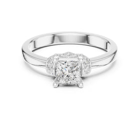 Princess Cut Engagement Ring with Crown Halo Arches